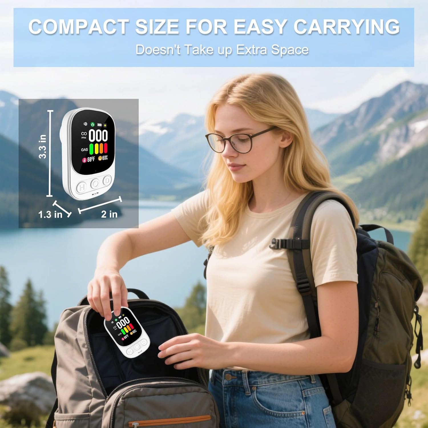 Carbon Monoxide Detectors Plug in & Natural Gas Leak Detector, 4-in-1 Portable Carbon Monoxide Alarm Propane Gas Detector, Temp Humidity, HD Screen CO Detector for Travel Home Hotel Camping RV (White) - Image 6