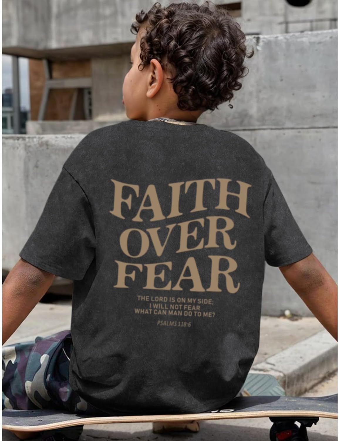 KEEVICI Boys Faith Over Fear Shirt Christian Jesus T Shirts for Kids Bible Verse Religious Graphic Tees Acid Wash Tshirt - Image 4