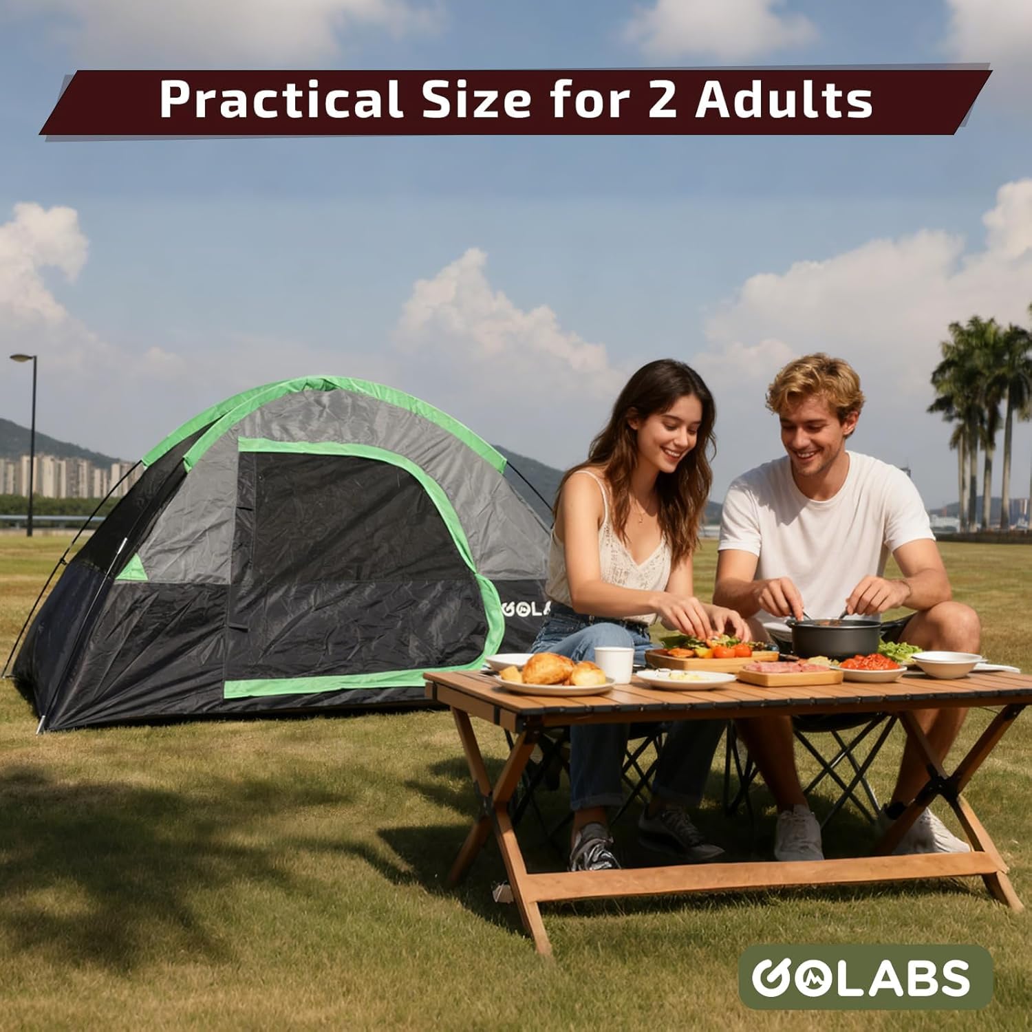 Golabs CT1 2 Person Camping Tent, Easy Set Up in 3 Mins, PU1500mm Waterproof w/Mesh Top & Door with Ventilation, Lightweight 4.4lbs Portable Family Tent with Carry Bag &Interior Storage Pockets &Hook - Image 6