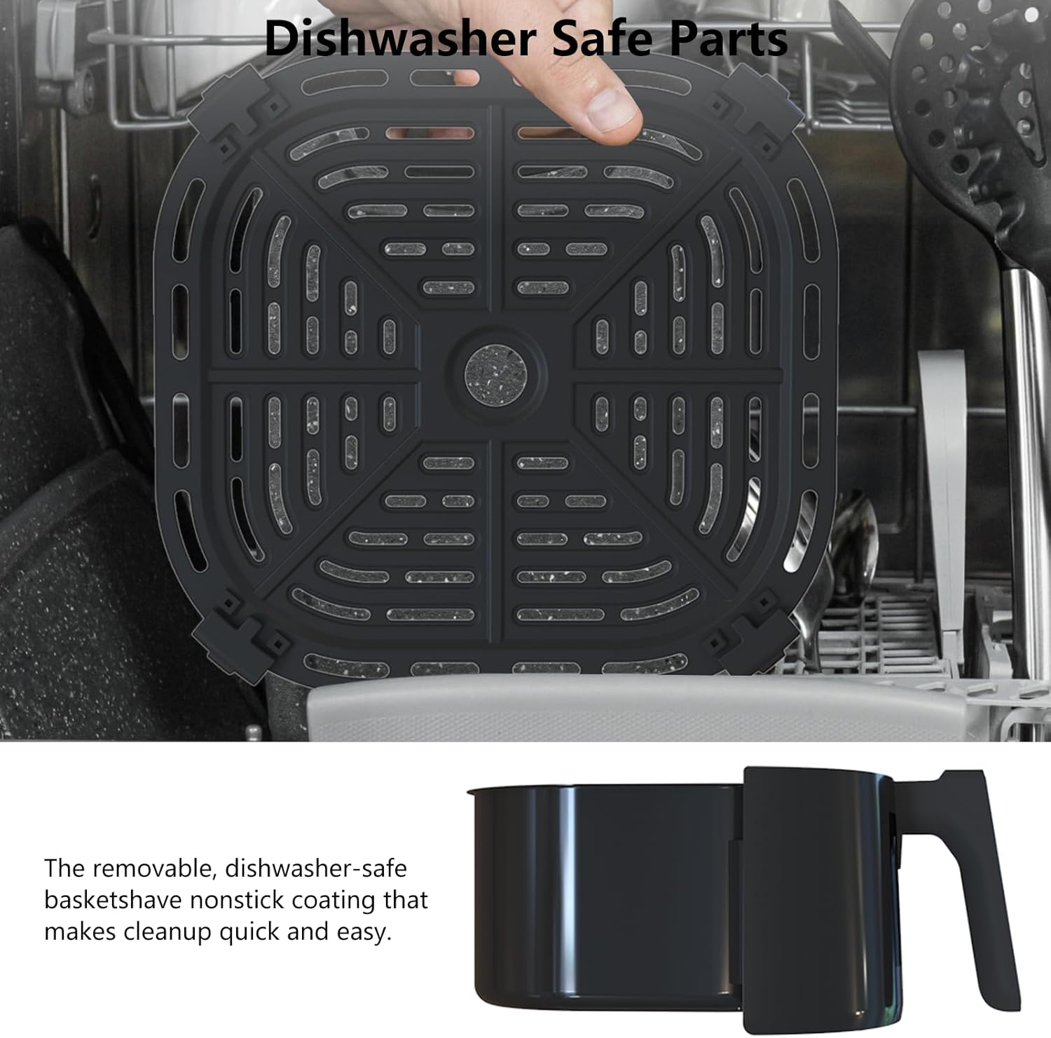 Air Fryer Oven 5 Qt Large Oil Free Touch Screen 1500W Mini Oven Combo with 7 Accessories, One-Touch Digital Controls, Nonstick Silicone Liner & Dishwasher-Safe Detachable Square Basket, Timer - Image 9