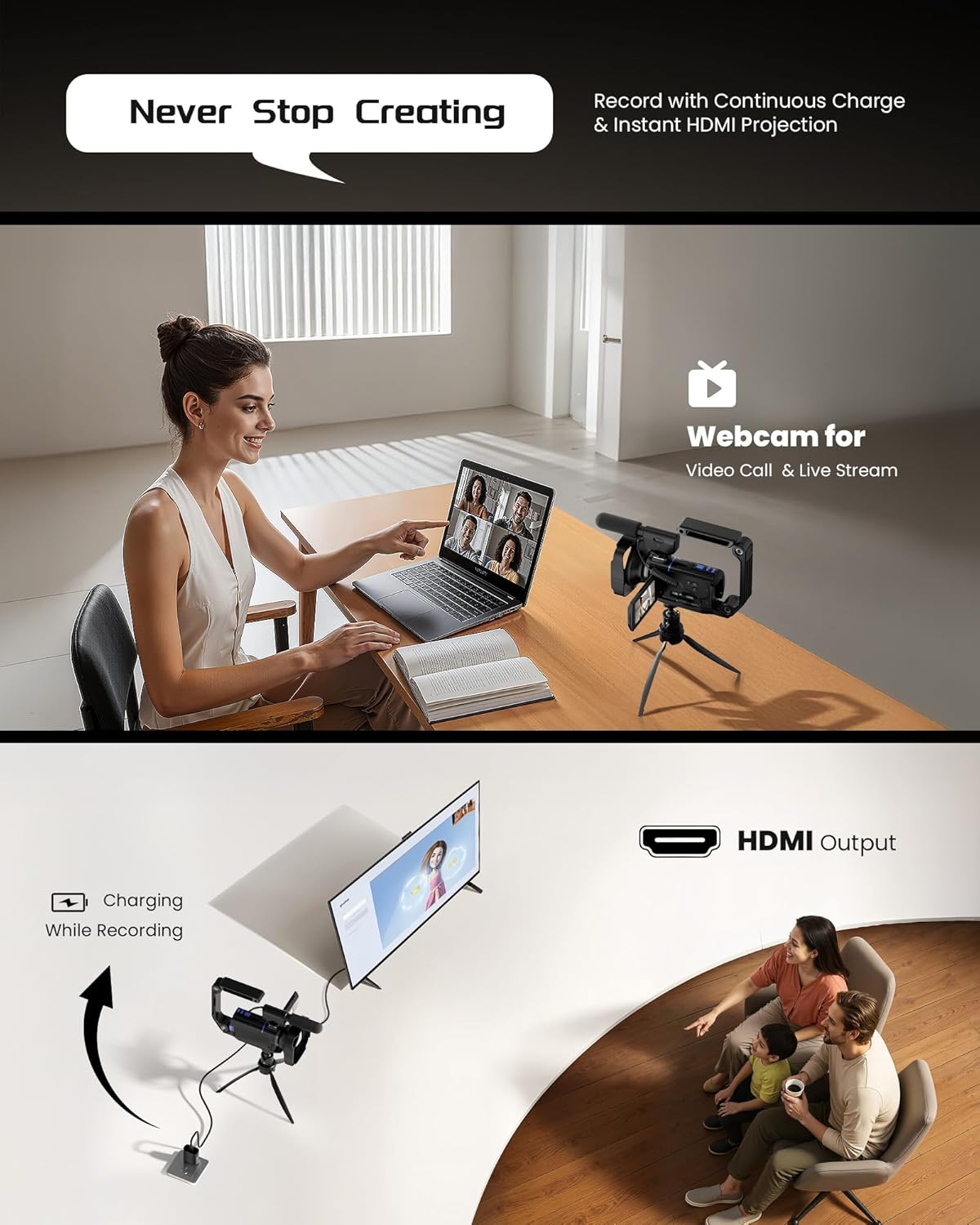 5K Video Camera Camcorder, UHD 64MP Vlogging Camera for YouTube with 3" 270° Rotatable Touch Screen, Digital Camera with IR Night Vision, 16X Zoom/WiFi/Webcam/HD/32GB Card/2 Batteries/Microphone - Image 5