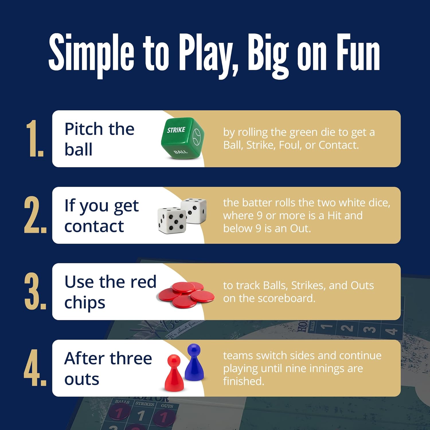 Baseball Gifts for Boys 8-12, Baseball Board Games for Kids and Adults with Dice, Tokens, & Score Pad, Fun Indoor Game with Basic and Advanced Play, Family Friendly Sports Board Game for All Ages - Image 4