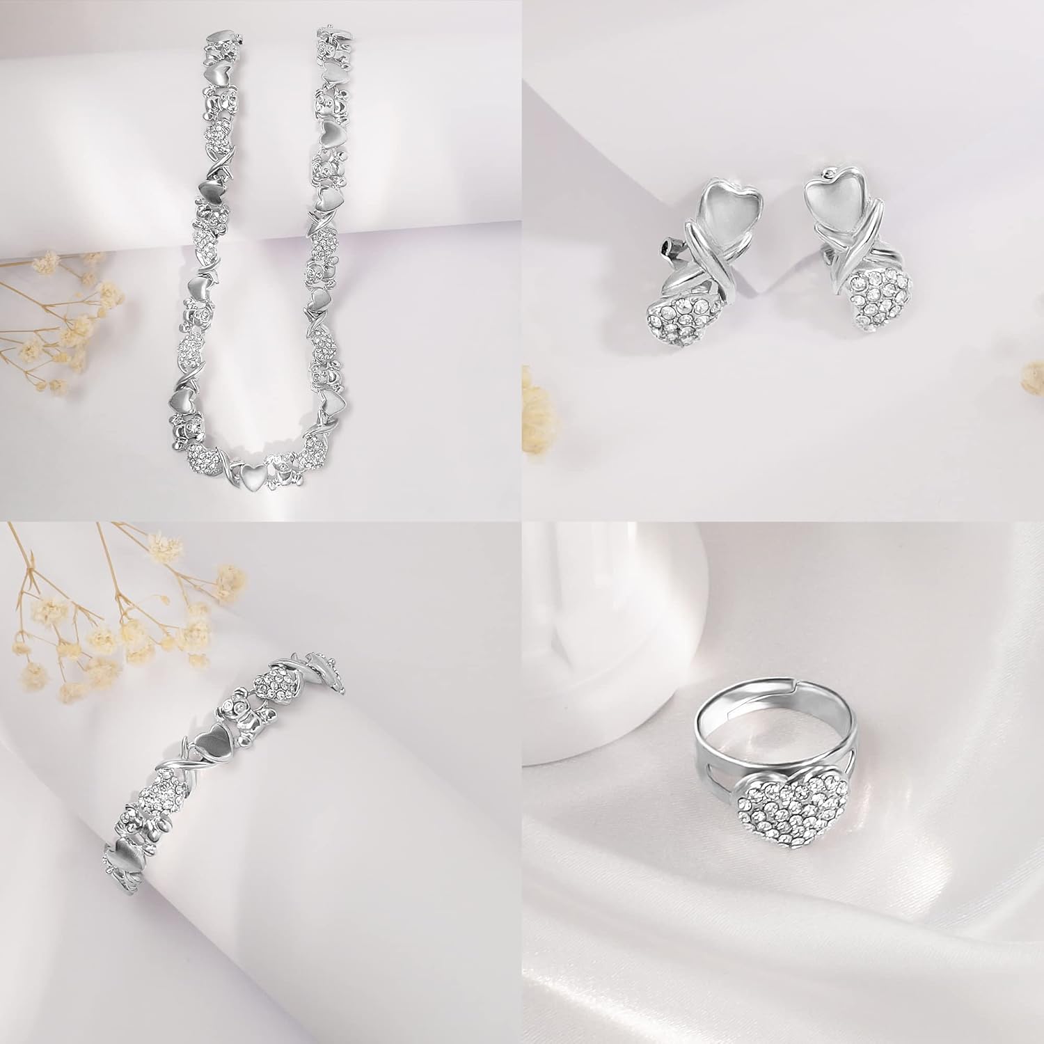 Gold Jewelry Sets for Women 18K Gold/Silver Filled Jewelry Necklace Set Wedding Bridal Fashion Jewelry Sets Women Accessories Bracelets Earrings and Rings Sweetheart Gifts - Image 4