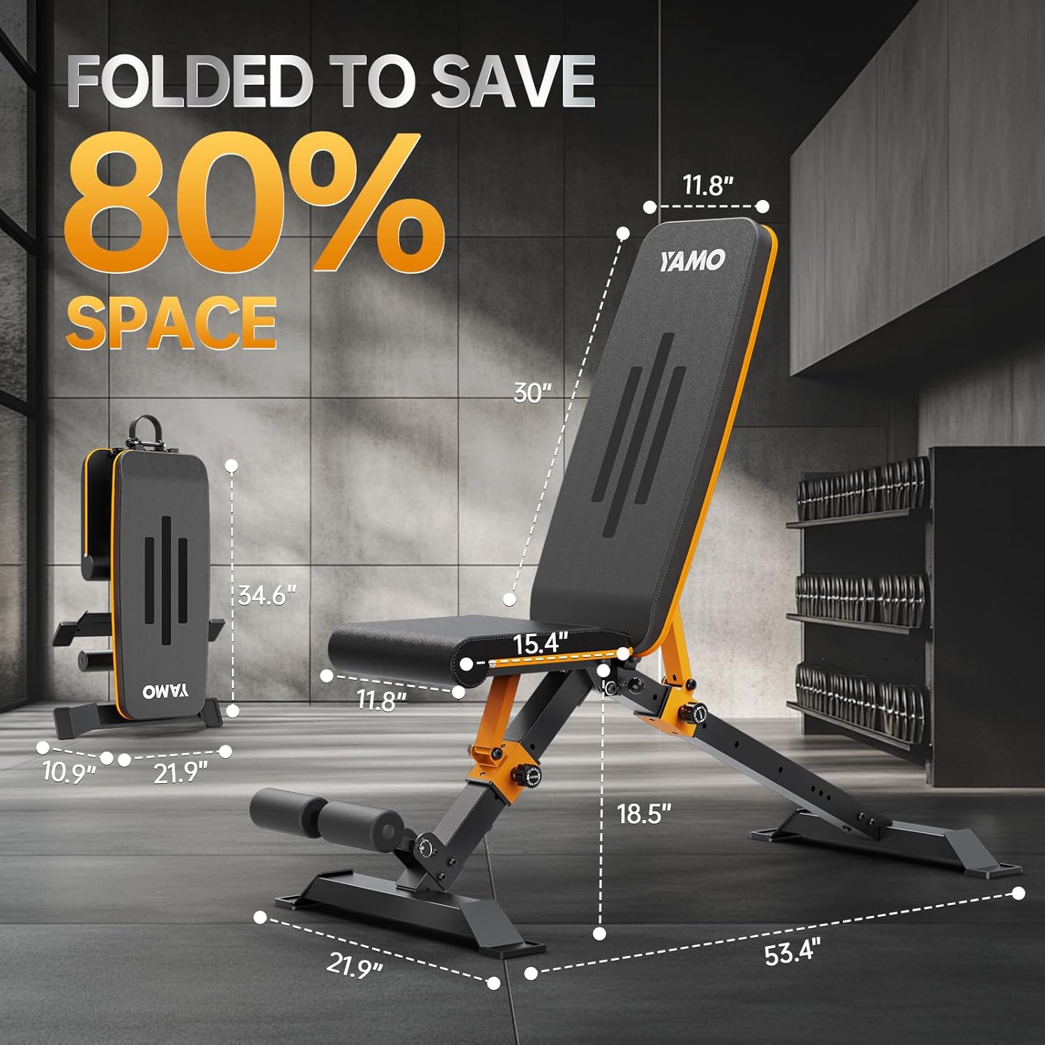 YAMO Adjustable Weight Bench for Full Body Workout, Foldable Workout Bench of Home Gym, Bench Press Strength Training, Incline Decline Flat Utility Workout Bench with Quick Folding Space Saving - Image 8