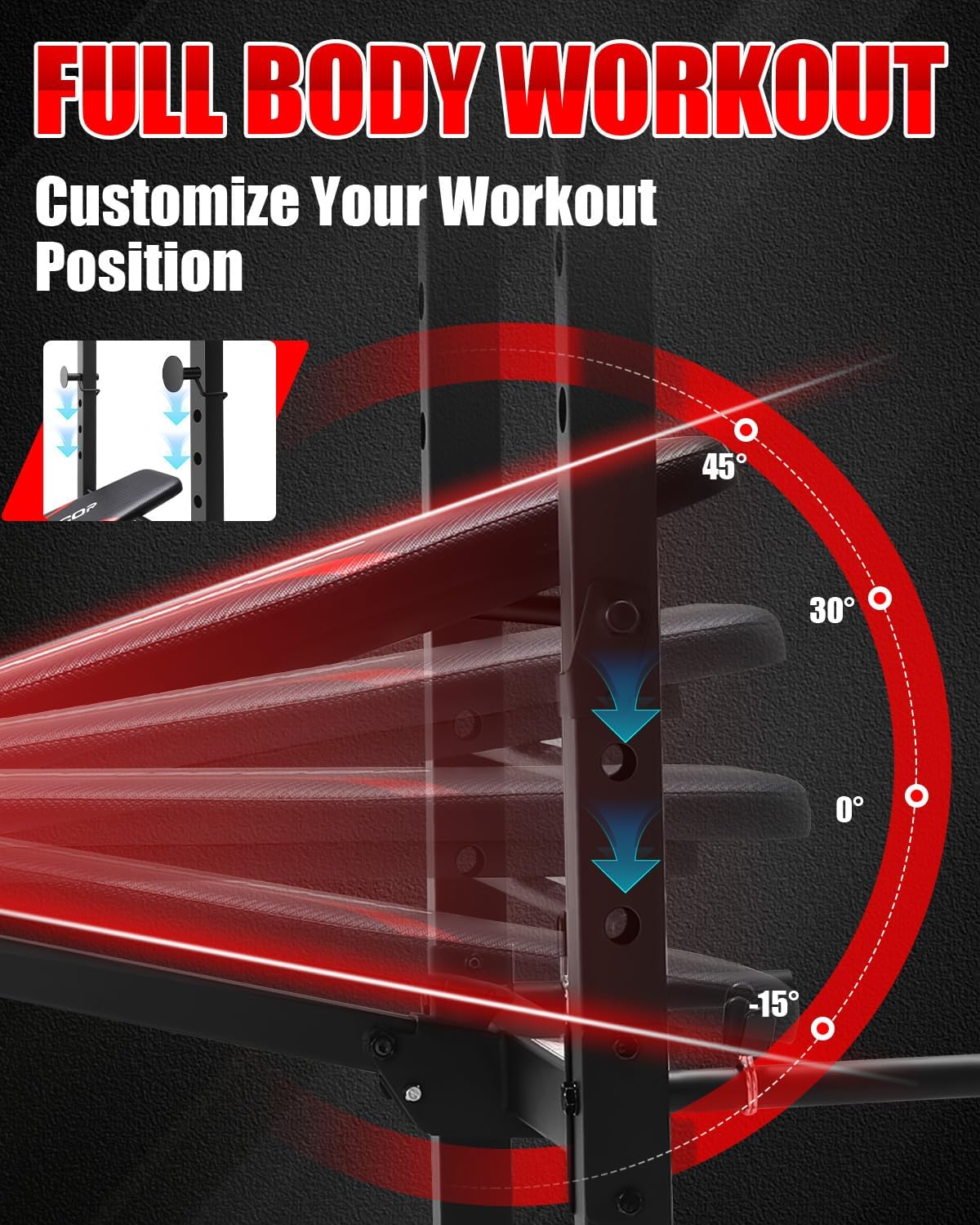 OPPSDECOR Standard Weight Bench Set with Squat Rack, 600LBS Adjustable Bench Press Set with Leg Extension and Leg Curl, Foldable Flat Incline Decline Workout Bench for Home Gym Full Body Training - Image 3