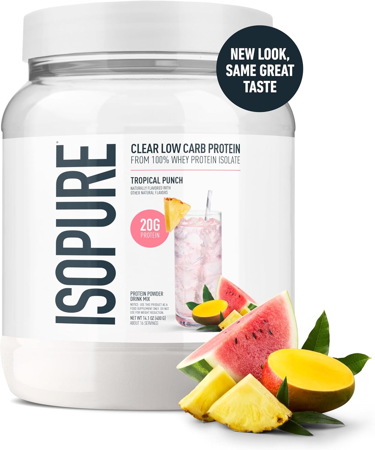 Isopure Clear Whey Isolate Protein Powder, Lactose Free, Gluten Free, Naturally Flavored, Tropical Punch, 20g Protein Per Serving, 14.1 Oz, 16 Servings (Packaging May Vary) - Image 2