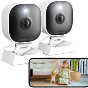 2K Cameras for Home Security,Indoor/Outdoor for Baby/Elder/Pet Monitoring with Phone app,Wired Plug&Play,Color Night Vision,2-Way Audio & 24/7 Recording,Support 128G Card ( Not Included),2-Pack