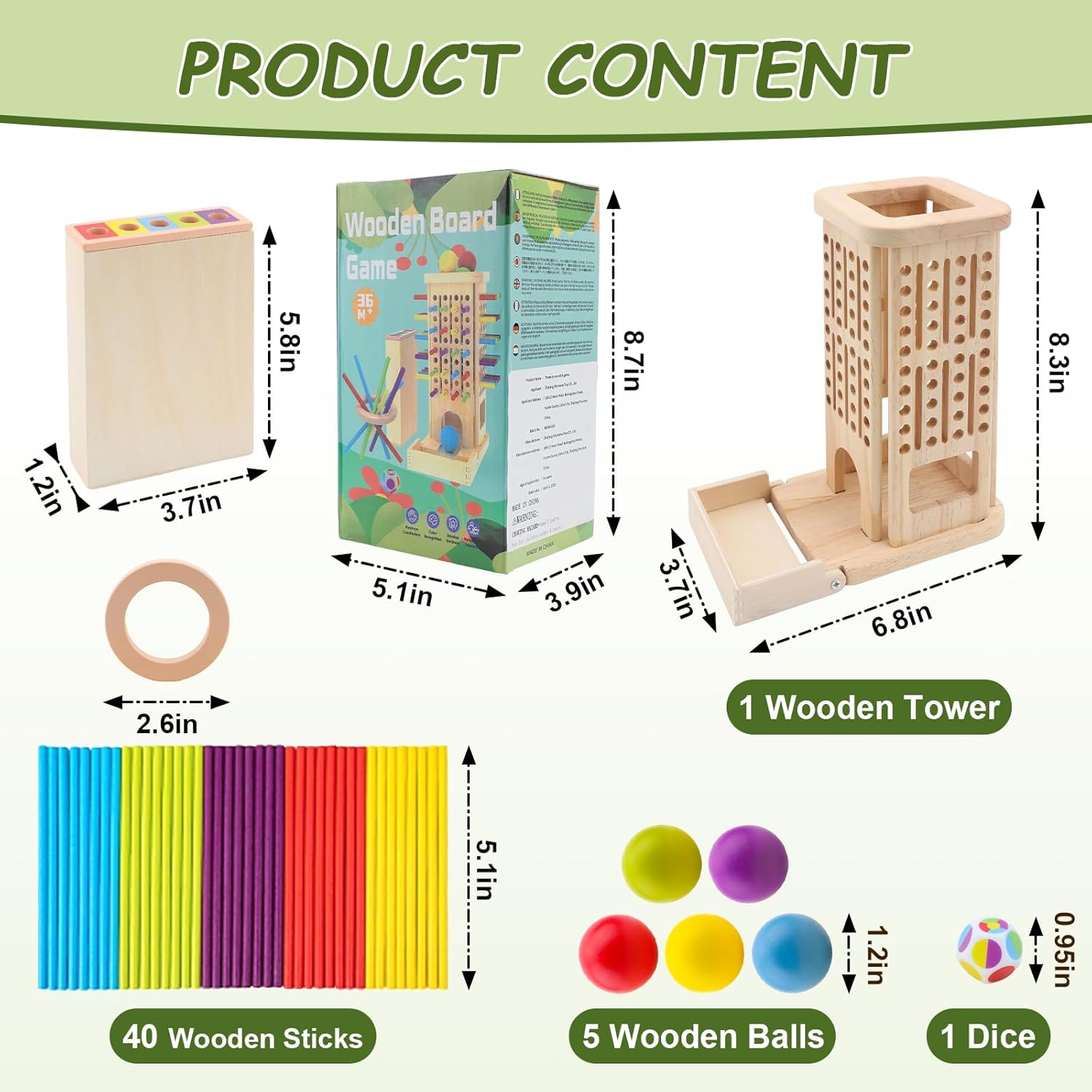 Montessori Wooden Board Game, 40 Colorful Sticks Dice Game Math Educational Toys for 3 4 5 6 Year Olds, Fine Motor Skills Toy Classic Tower Family Travel Game for Boys Girls 3 Year Old - Image 2