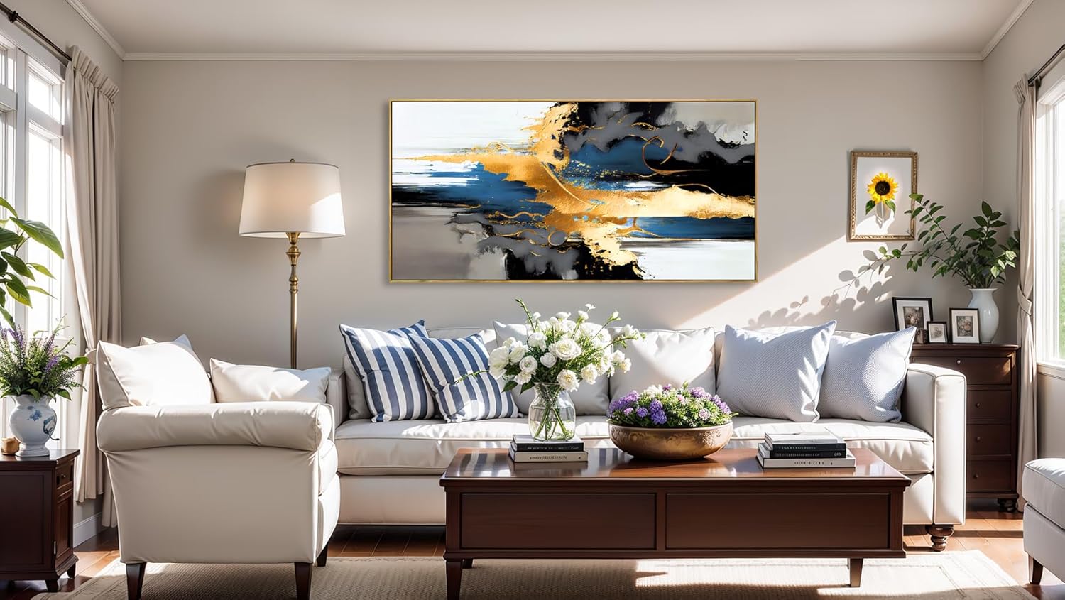 Wall Art Abstract Wall Art Prints Canvas Painting Black Yellow Blue Modern Large Artwork for Living Room Bedroom Office Home Decor 30"x60" with Framed - Image 5