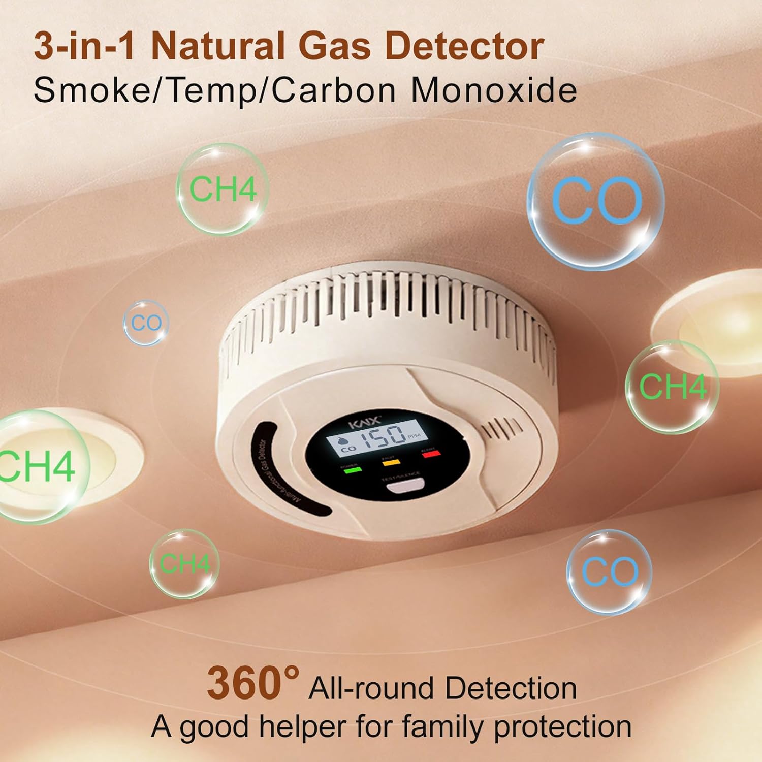 3-In-1 Smoke and Carbon Monoxide Detector Temper Sensor Combo Battery Powered,Smoke Detector, Carbon Monoxide Detectors, CO & Smoke Alarm, Digital Display,Carbon Monoxide Gas Detector for Home,Kitchen - Image 2