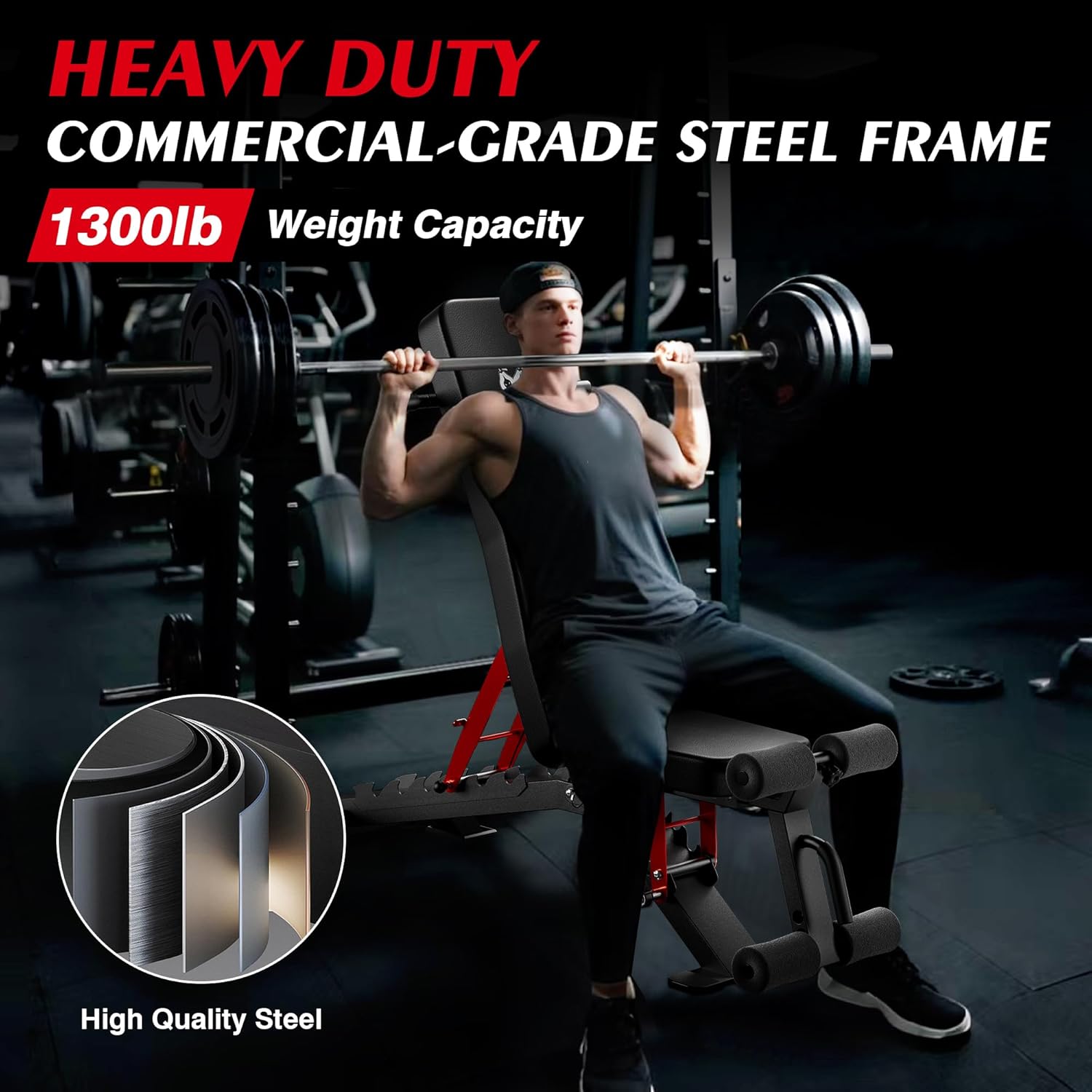 Adjustable Weight Bench - Foldable Workout Bench for Home Gym, PRO Heavy Duty 1300lb Capacity Full Body Strength Training with 8-Level Incline/Flat/Decline Positions & Space-Saving - Image 3