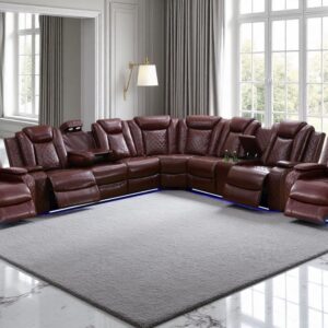 A Ainehome Leather Power Recliner Sectioanl Sofa Set, Living Room Furniture Sets, Power Reclining Sofa, Loveseat and Chair with USB Chargers/Cup Holder for Living Room/Office(A-Brown)