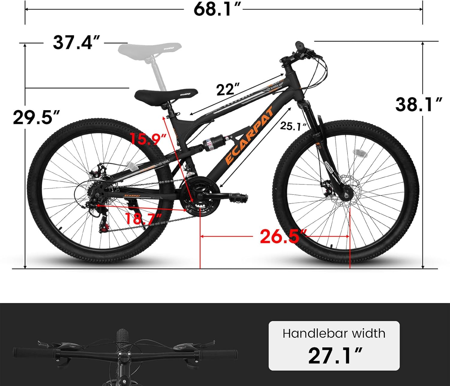 Mountain Bike for Adult Men Women, 26-Inch Wheels, Full Suspension, 21-Speed Drivetrain, Trigger Shifter, Aluminum Frame, Mechanical Disc Brake, Black/Green - Image 6