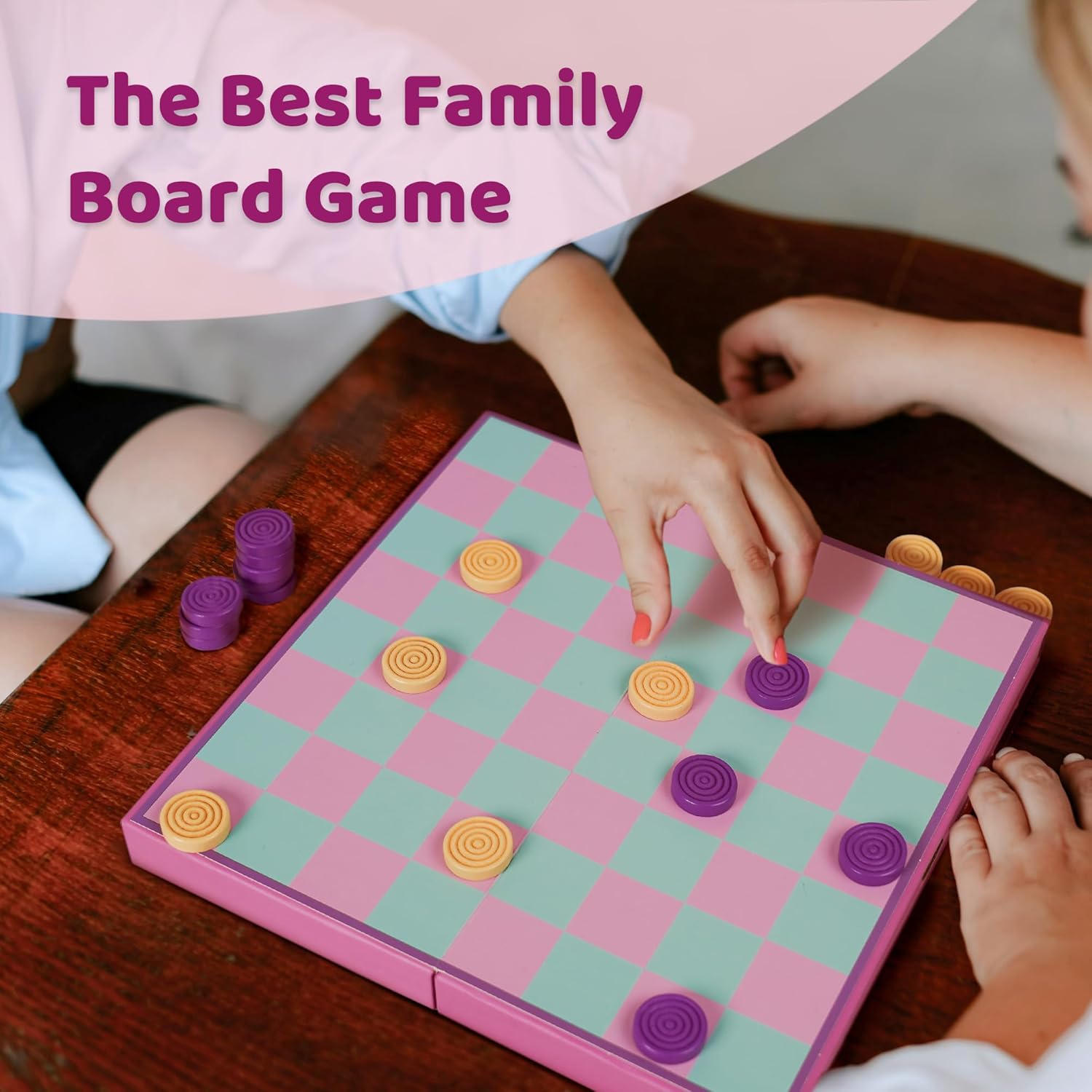 YOBRO Colorful Checkers Board Game, Portable Travel Checkers Set with Folding Board, Classic 2-Player Strategy Game for Family Fun, Family Game Night - Image 6