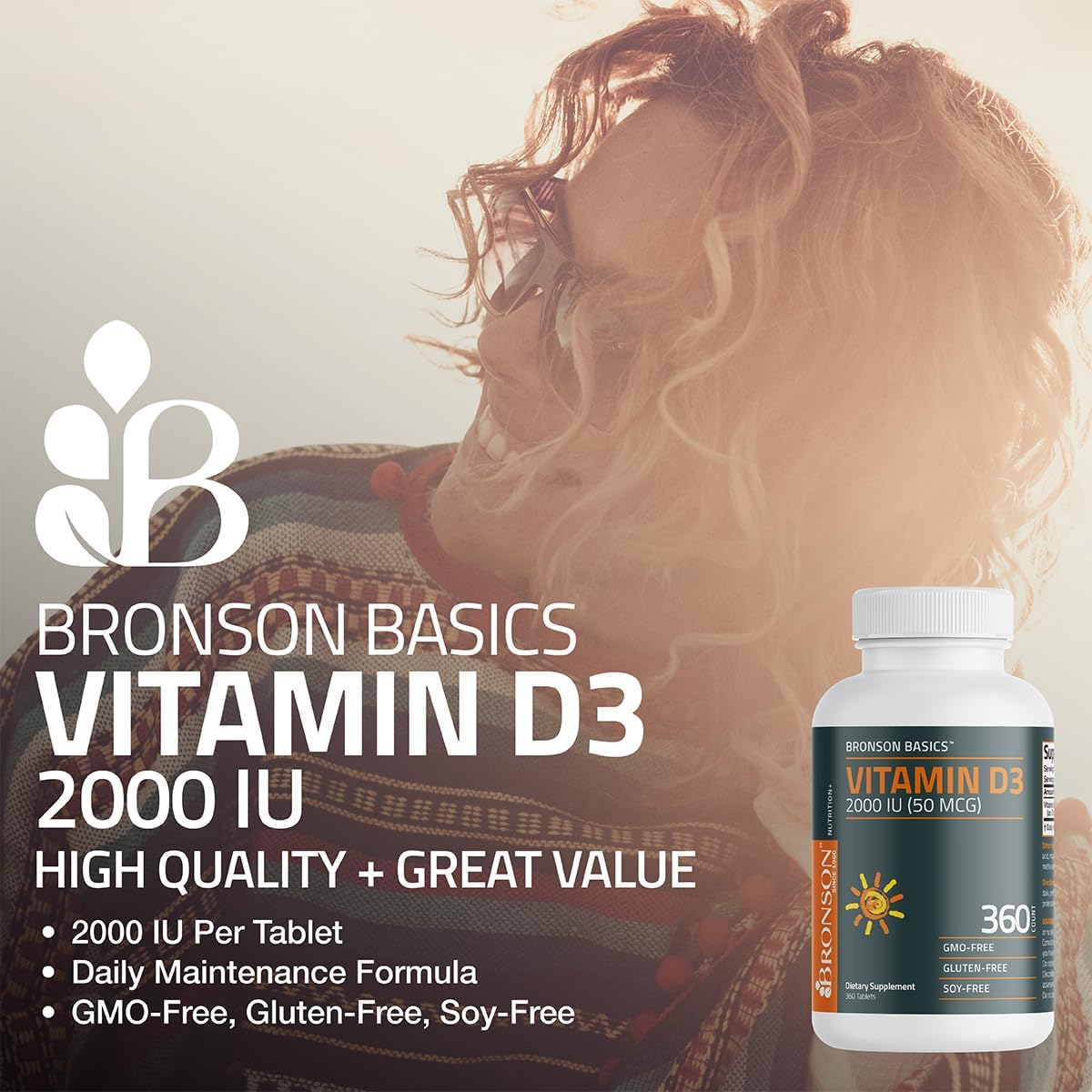 Bronson Vitamin D3 2000 IU (50mcg) Non-GMO, 360 Tablets - Image 3