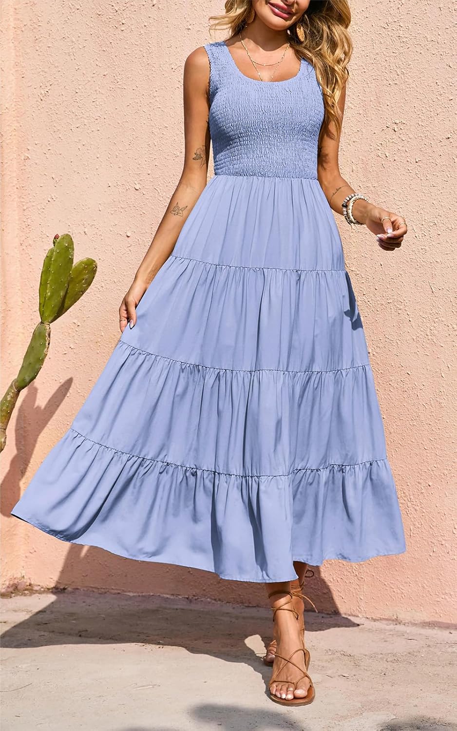 PRETTYGARDEN Women's 2026 Casual Loose Plain Maxi Sundress Smocked Tank Dress Sleeveless Spring Beach Tiered Long Dresses - Image 3