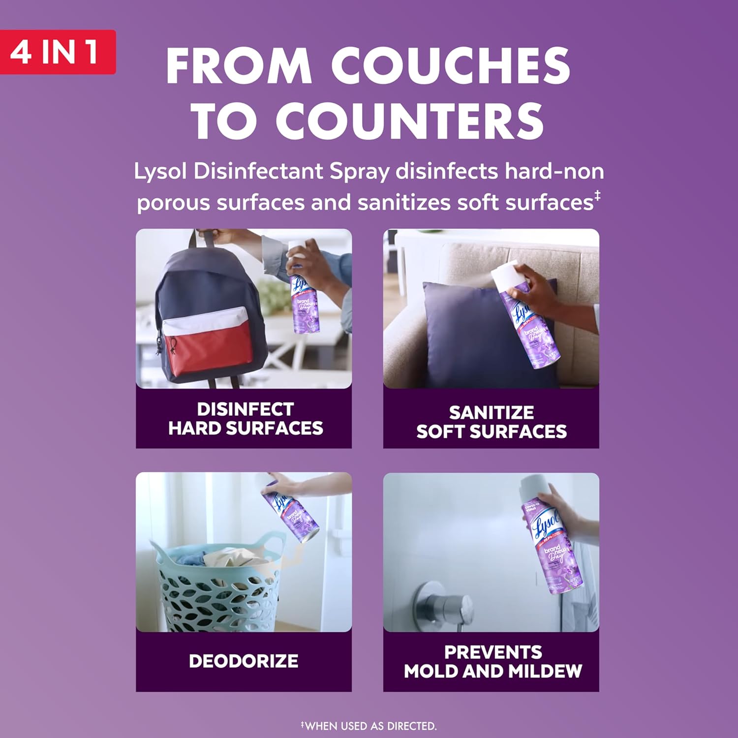 Lysol Disinfectant Spray, Sanitizing and Antibacterial Spray, For Disinfecting and Deodorizing, Lavender & Cotton Blossom Scent, 19 Oz (Pack of 2) - Image 6