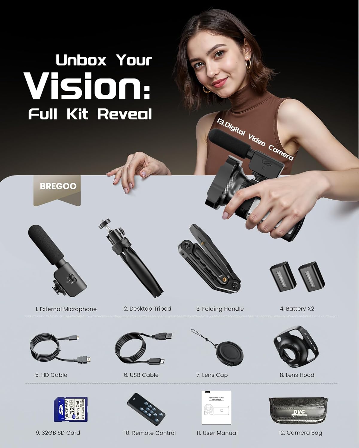 5K Video Camera Camcorder, UHD 64MP Vlogging Camera for YouTube with 3" 270° Rotatable Touch Screen, Digital Camera with IR Night Vision, 16X Zoom/WiFi/Webcam/HD/32GB Card/2 Batteries/Microphone - Image 9