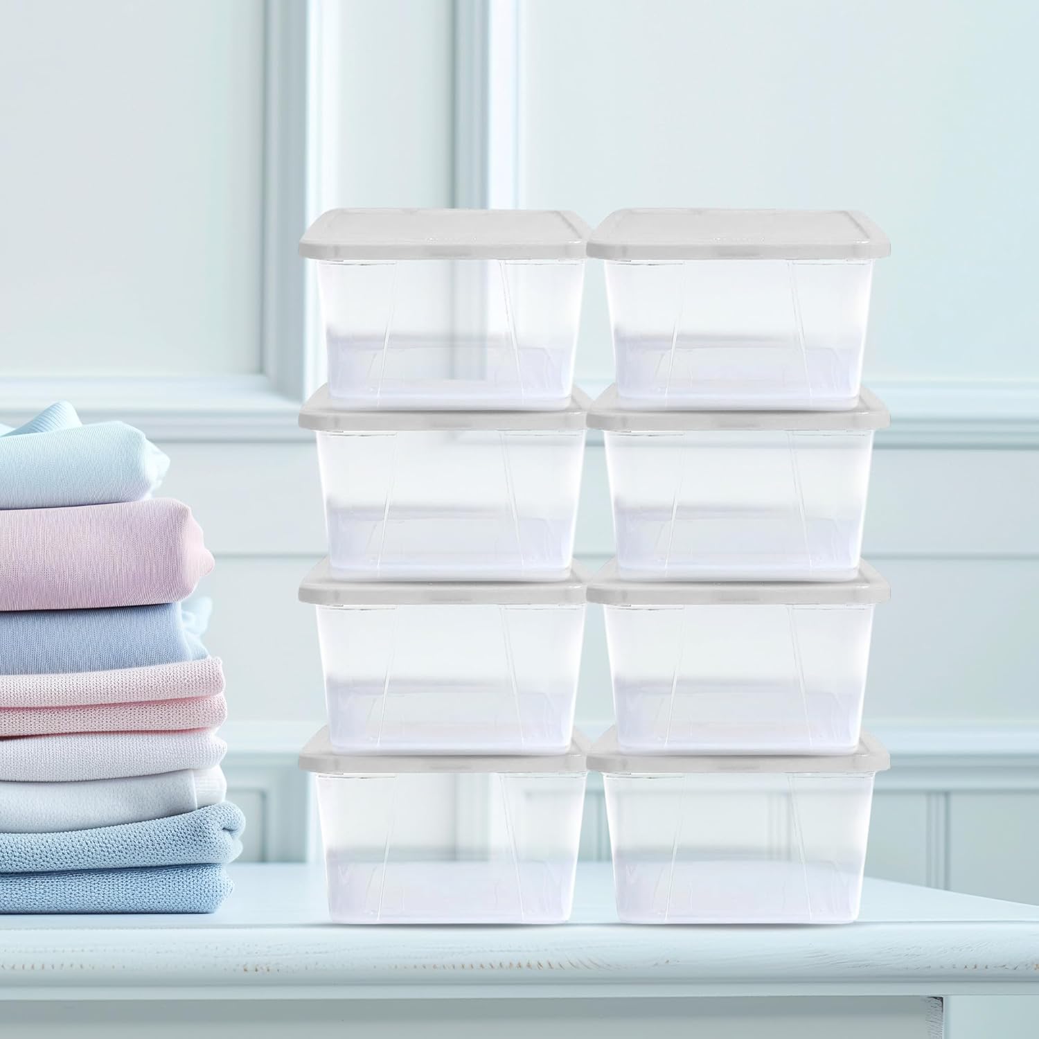 HOMZ 10-Pack Snaplock, Small Clear Plastic Storage Organizer Bins w/ Lids, 6 Quart, White - Stackable Container Boxes for Bedroom, Bathroom, Garage, and Office Organization - Image 9