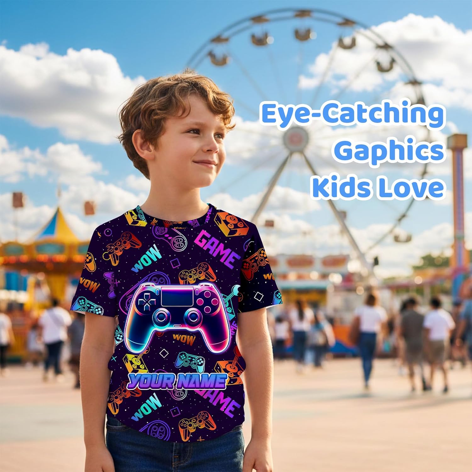 Boys Custom Name T-Shirt Kids Ages 4-14 | Personalized Graphic Tee Soft Breathable Polyester Durable for School Play - Image 2