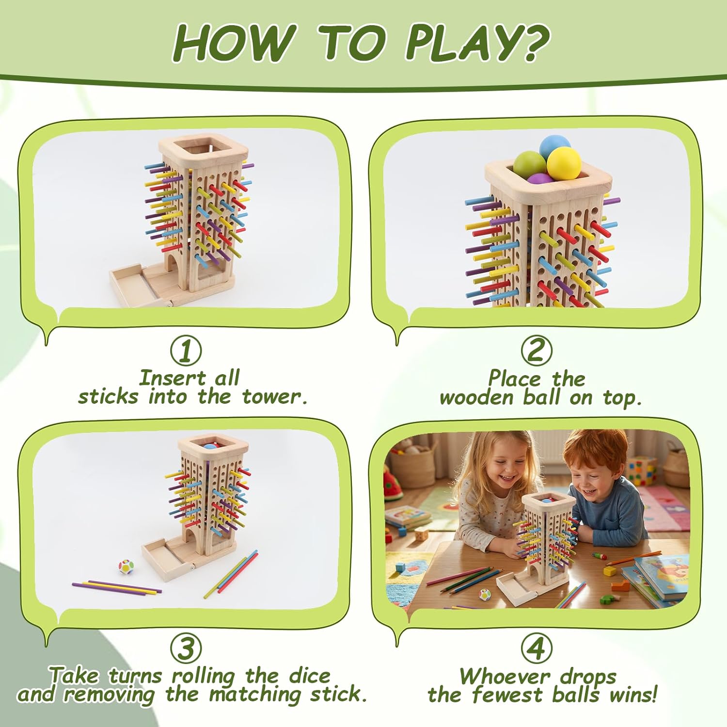 Montessori Wooden Board Game, 40 Colorful Sticks Dice Game Math Educational Toys for 3 4 5 6 Year Olds, Fine Motor Skills Toy Classic Tower Family Travel Game for Boys Girls 3 Year Old - Image 4