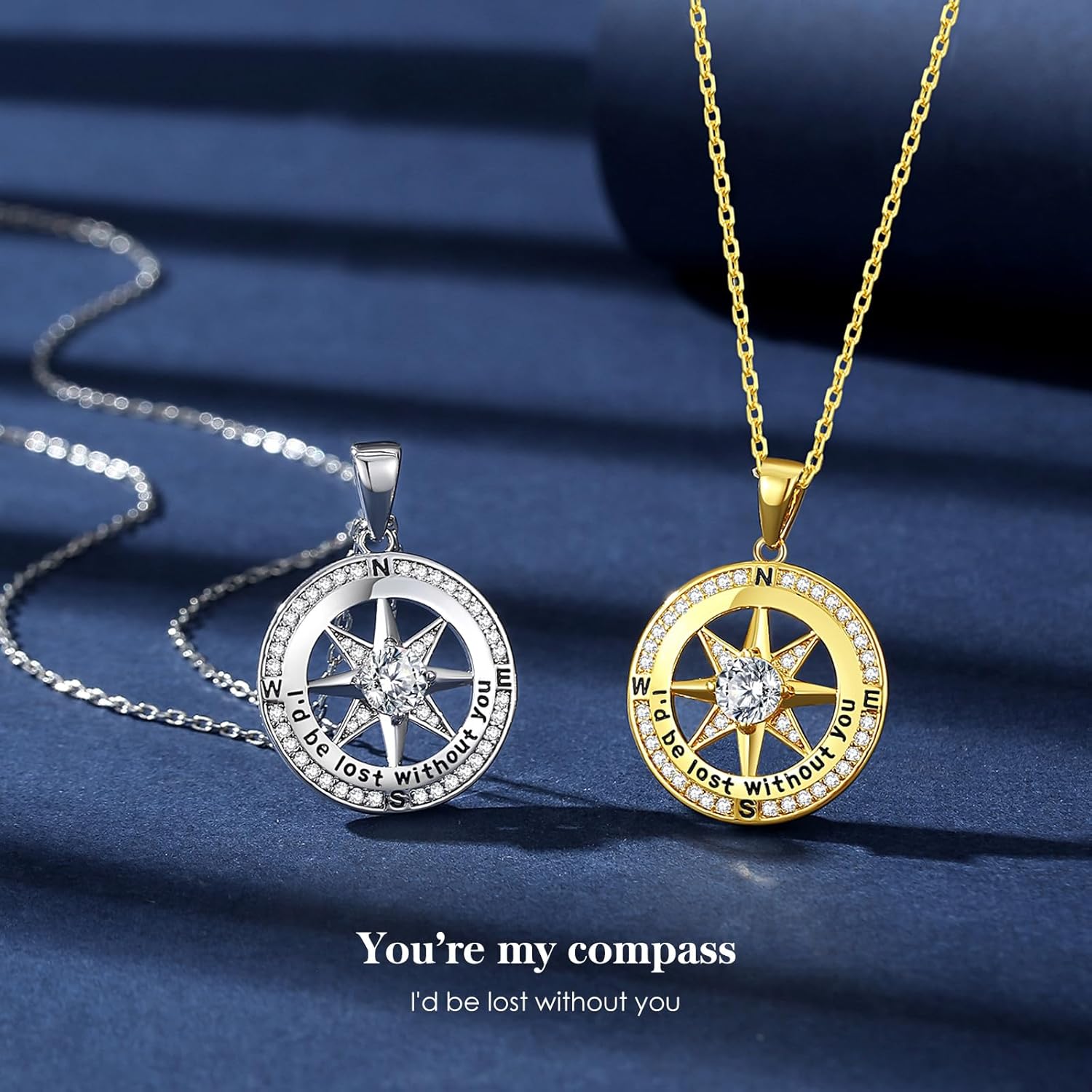 Mkhhy Compass Necklace for Women Jewelry For Her White Gold and Yellow Gold I'd Be Lost Without You(18k Real Gold Filled With S925) - Image 5