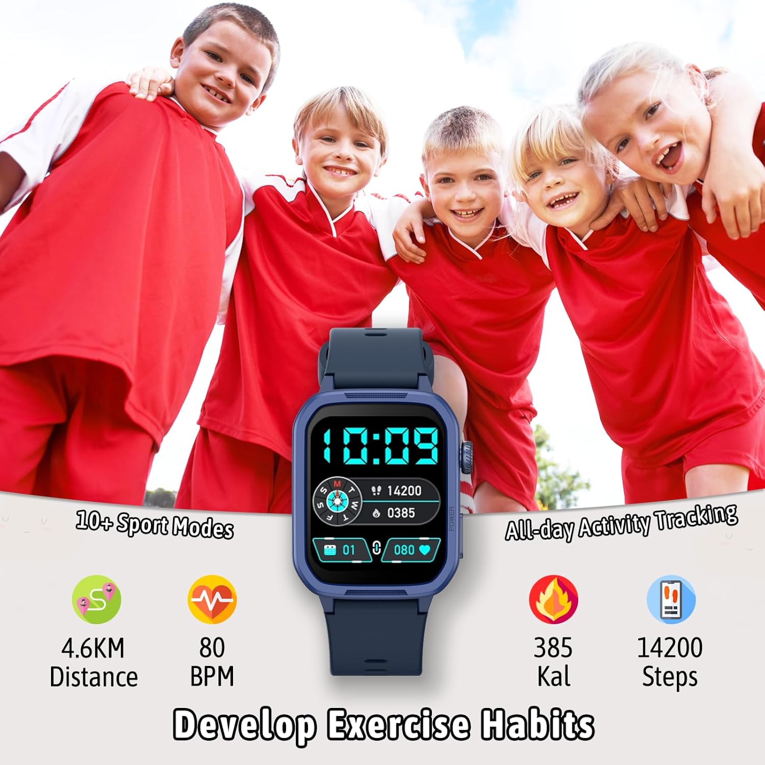 Smart Watch for Kids, Kids Fitness Tracker Smartwatch for Boys Girls Teens Gifts, Sleep Monitor Step Counter Pedometer Stopwatch Alarm Clock DIY Watch Face Touch Screen - Image 4