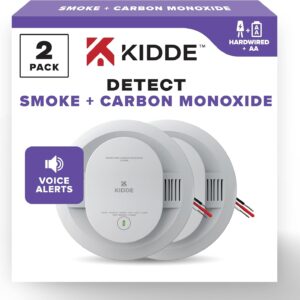 Kidde Hardwired Smoke & Carbon Monoxide Detector, AA Battery Backup, Voice Alerts, Interconnectable, LED Warning Light Indicators, 2 Pack