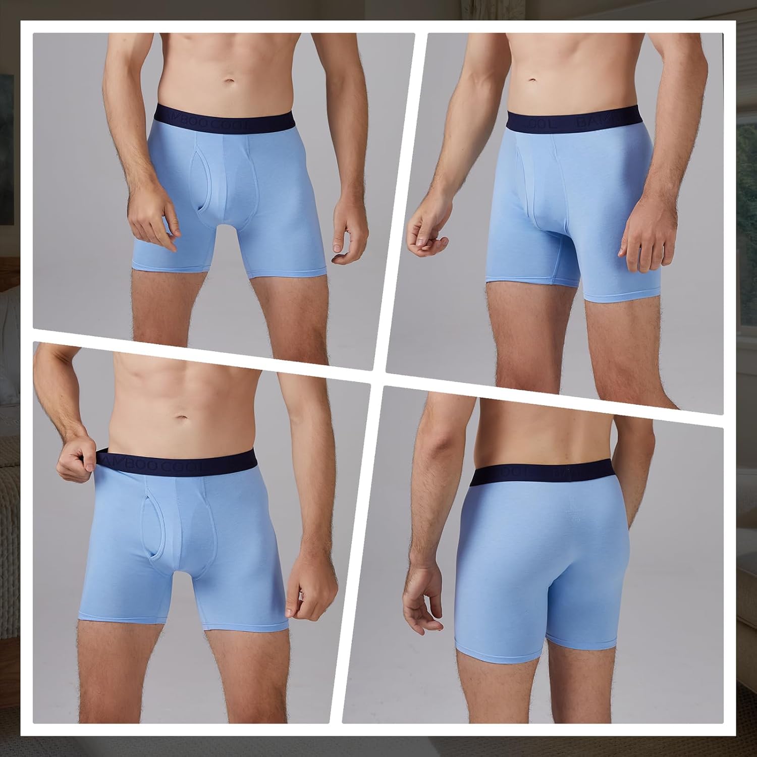 BAMBOO COOL Men's Underwear Boxer Briefs Fly with Built-in 3D Pouch Comfortable Cool Underwear for Men 4 Pack - Image 2