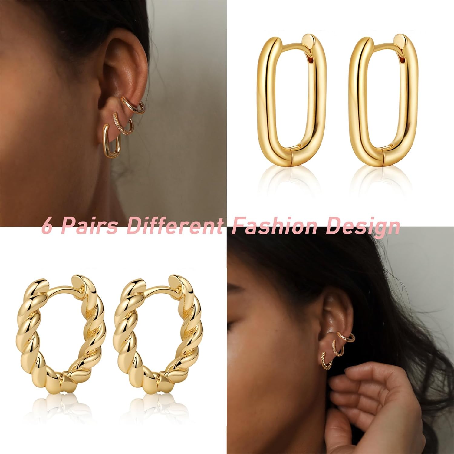 MIDEEO Gold/Sliver Chunky Hoop Earrings Set for Women, 14K Gold Plated Twisted Huggie Hoop Earring Hypoallergenic Thick Open Lightweight Chunky Hoop Earrings Jewelry for Gifts - Image 5