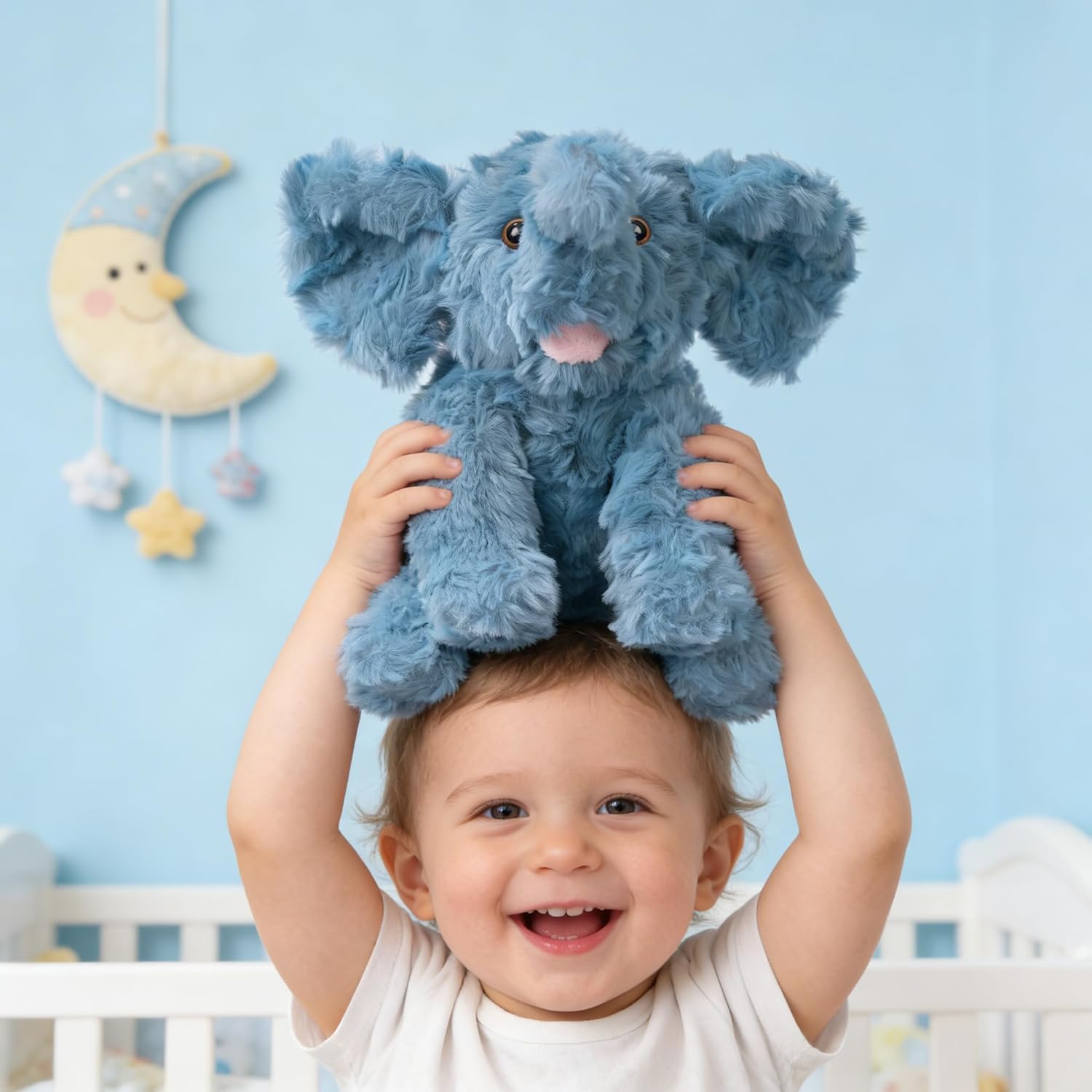 Hopearl Adorable Plush Calf Elephant Toy Floppy Elephish Ultra Soft Stuffed Animal for Boys Girls Kids Toddlers, Blue, 9'' - Image 2