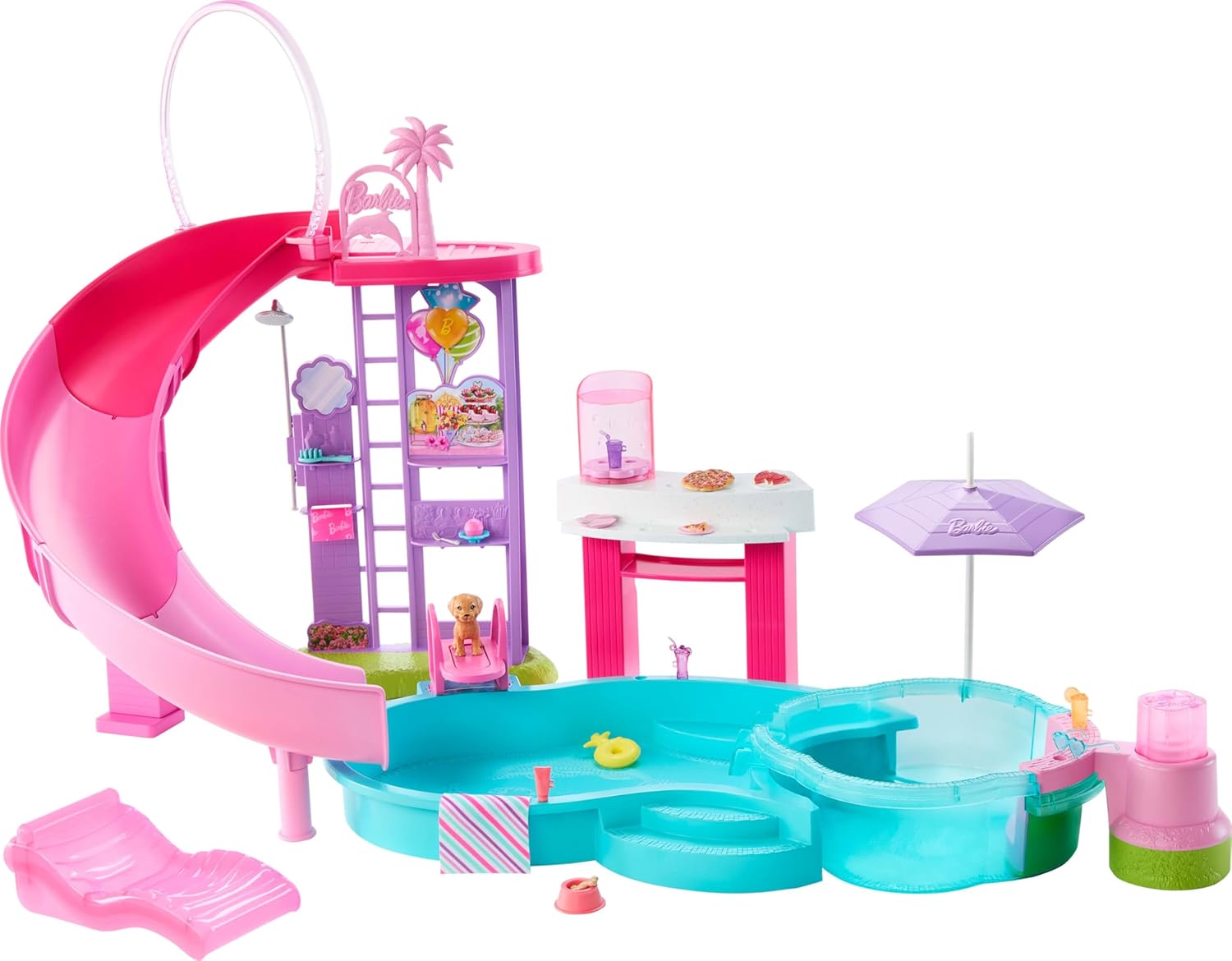 Barbie Dream Pool Playset with 6 Play Areas, Including Slide & Bubbling Hot Tub, Plus 20+ Accessories Like Pet, Floaties & More - Image 5