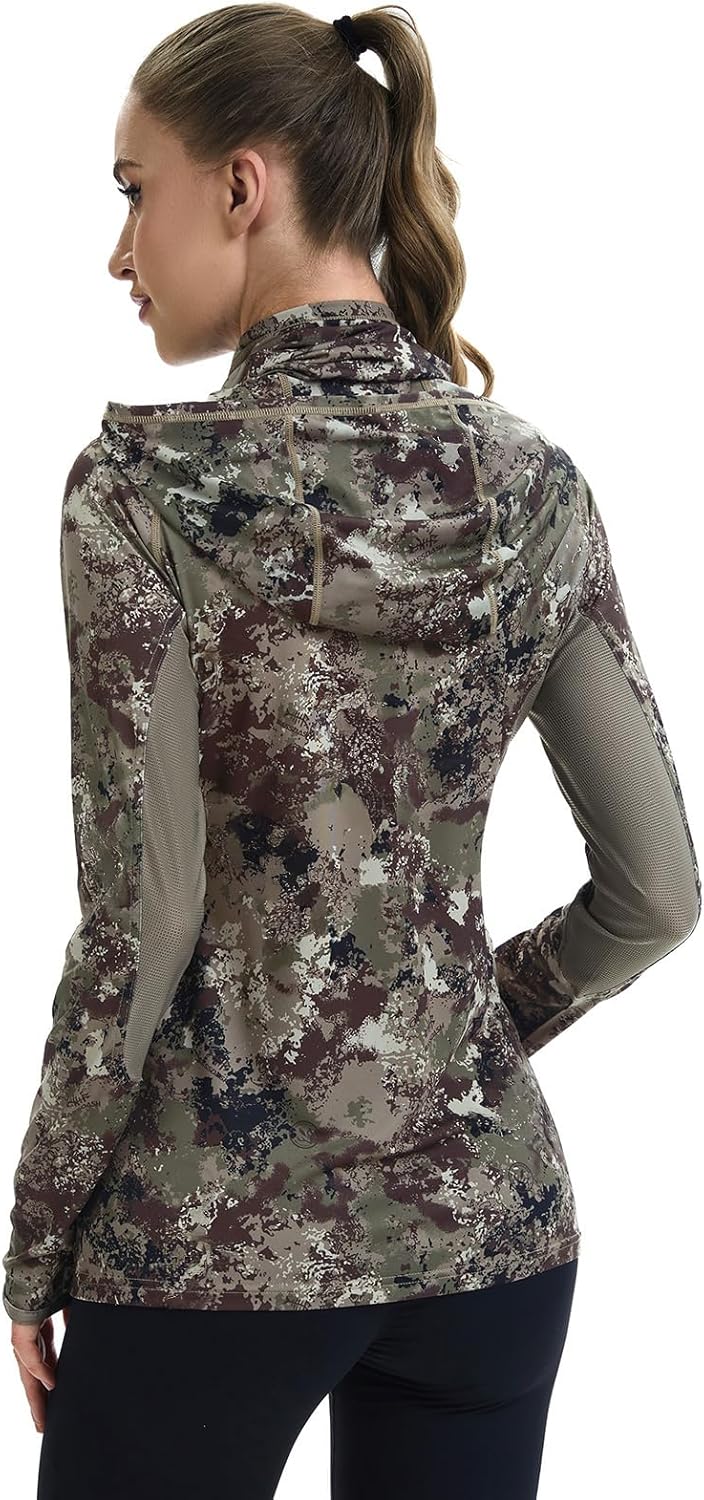 BASSDASH Women's UPF 50+ Camo Hunting Hoodie with Neck Gaiter Breathable Performance Long Sleeve Fishing Hooded Tee FS03W - Image 3