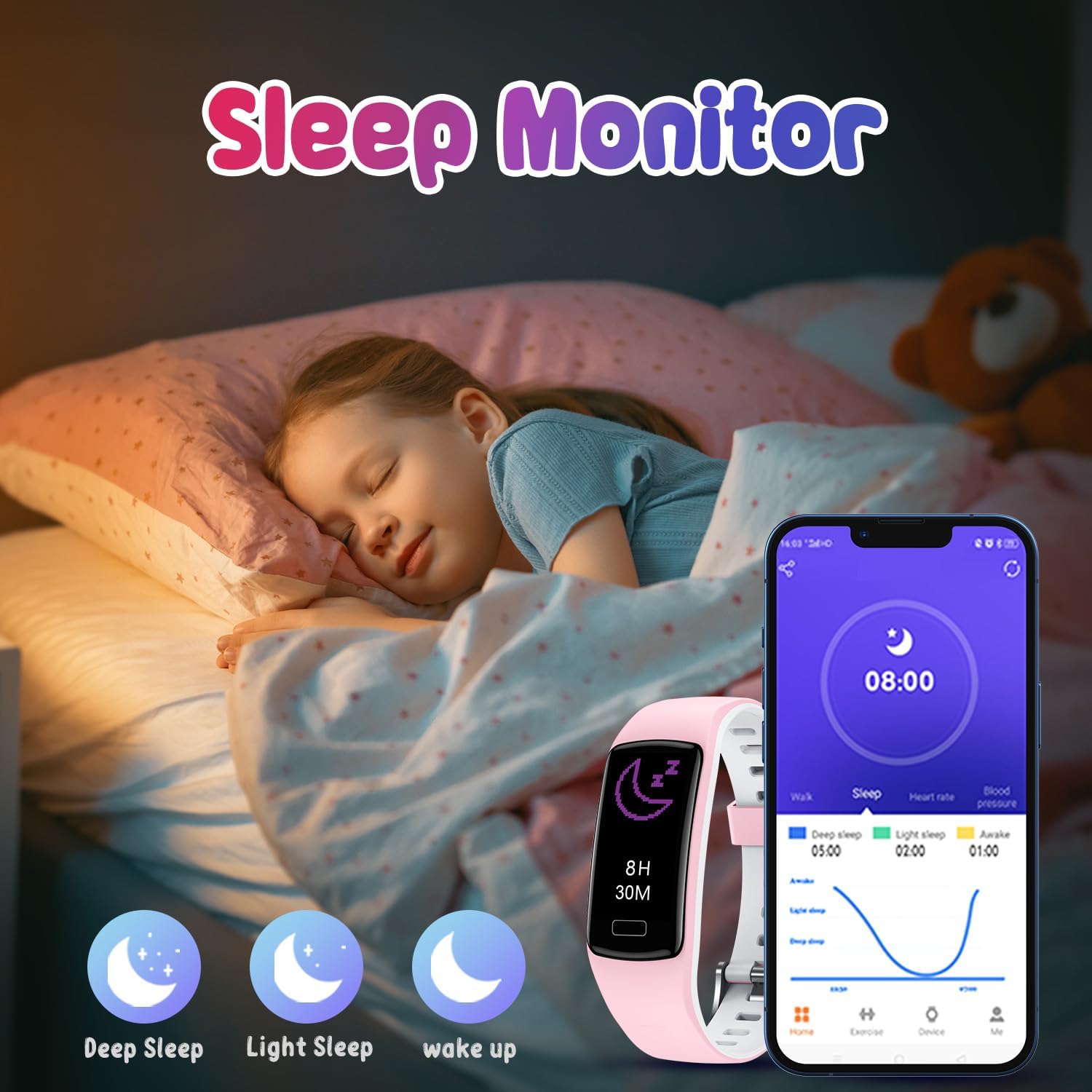 Smart Fitness Tracker Watch for Kids - Boys Girls Waterproof Smartwatch with Pedometer Heart Rate Sleep Tracking Alarm Clock Activity Tracker Calorie Step Counter Watch for Girls Boys Teens - Image 4