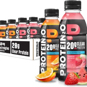 Protein2o Hydration Drink – 2-in-1 Liquid Clear Whey Protein Isolate and Electrolyte Drink – 20g Protein, Vitamins B5, B6 – Post-Workout Recovery – 16.9 Fl Oz – 12 Count Variety Pack