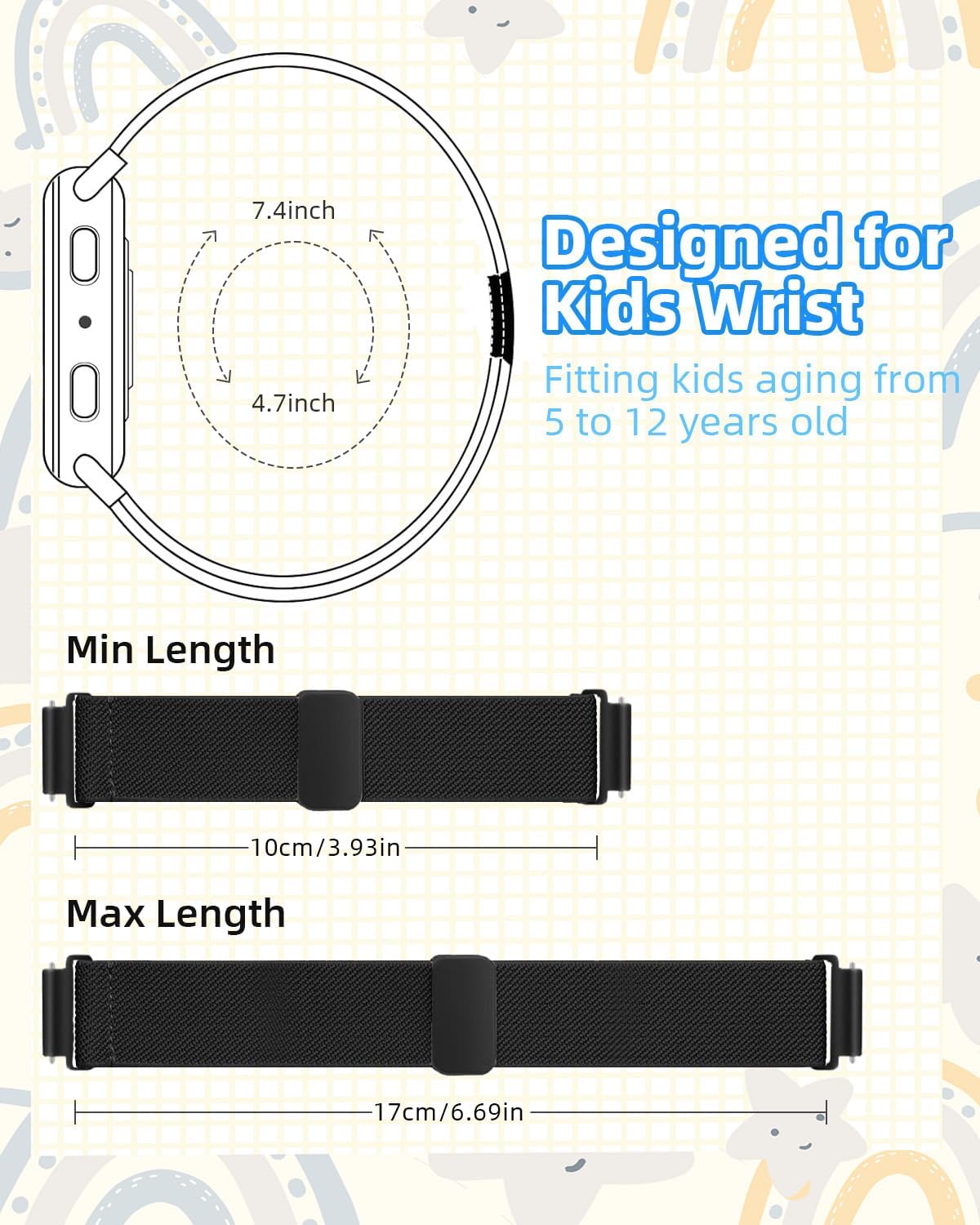 1/3 Pack Kid's Nylon Watch Band - 20mm Stretchy Strap Replacement for Gabb, Gizmo, SyncUP & Cosmo Jr. Watches - For Boys & Girls - Image 4