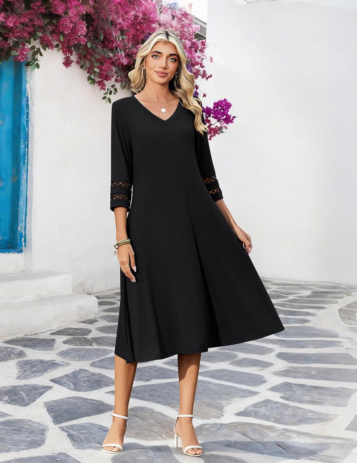 Zeagoo Women Casual Dress 3/4 Sleeve Casual Loose Midi Dress - Image 3