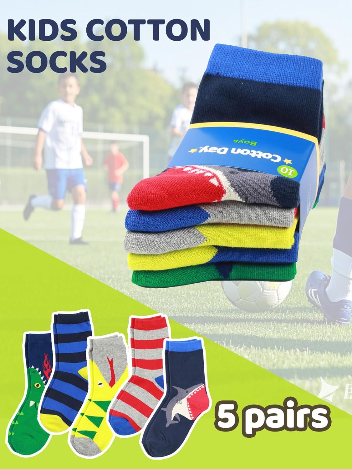 COTTON DAY Kids Boys Crew Dress Socks Bright Colorful Pattern Graphic Print - Image 5