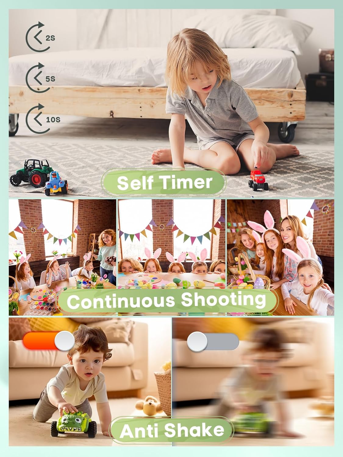 2025 Digital Camera - 1080P Vlog Camera, 44MP Compact, 16X Zoom, Anti-Shake, Green Gift for Kids - Image 5