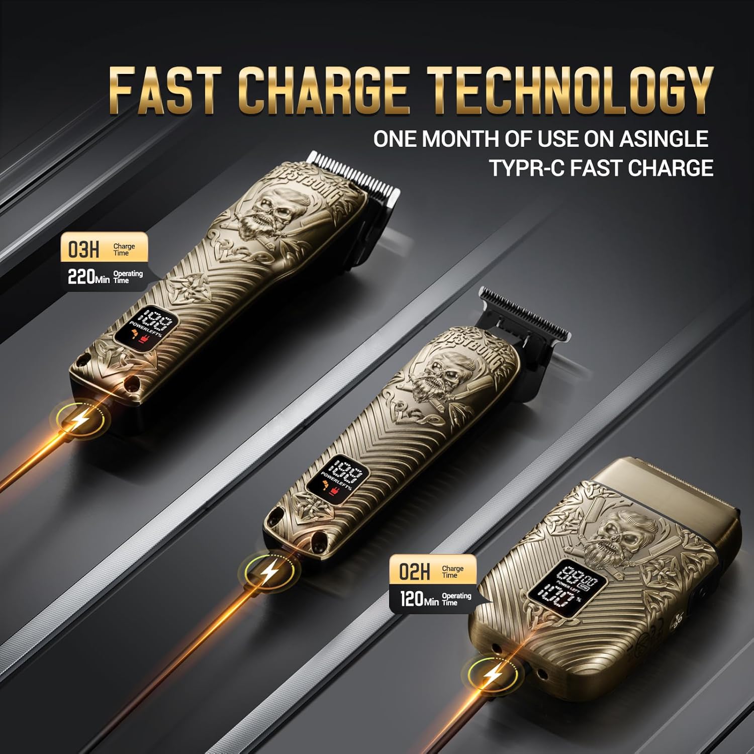 BESTBOMG® Hair Clippers for Men, Professional Hair Clippers, Beard Trimmer& Rechargeable Shaver Set, Metal T-Blade, LED Display, Barber Hair Cutting Kit for Men Grooming & Gifts, BS-807E (Bronze) - Image 4