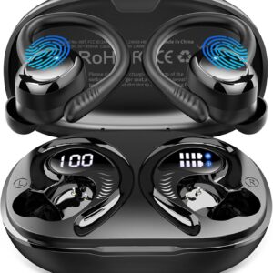 Wireless Earbuds Sport, New Bluetooth 5.4 Headphones with Earhooks, 50H Stereo Deep Bass Over Ear Buds with 4 ENC Noise Canceling Mics, IP7 Waterproof Earphones for Running Workout Gym -Black