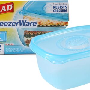 Gladware Freezerware Food Storage Containers, Large Rectangle Holds 64 Ounces of Food, 2 Count Set | Tupperware, Plastic Food Container, Meal Prep Container, Plastic Containers with Lids