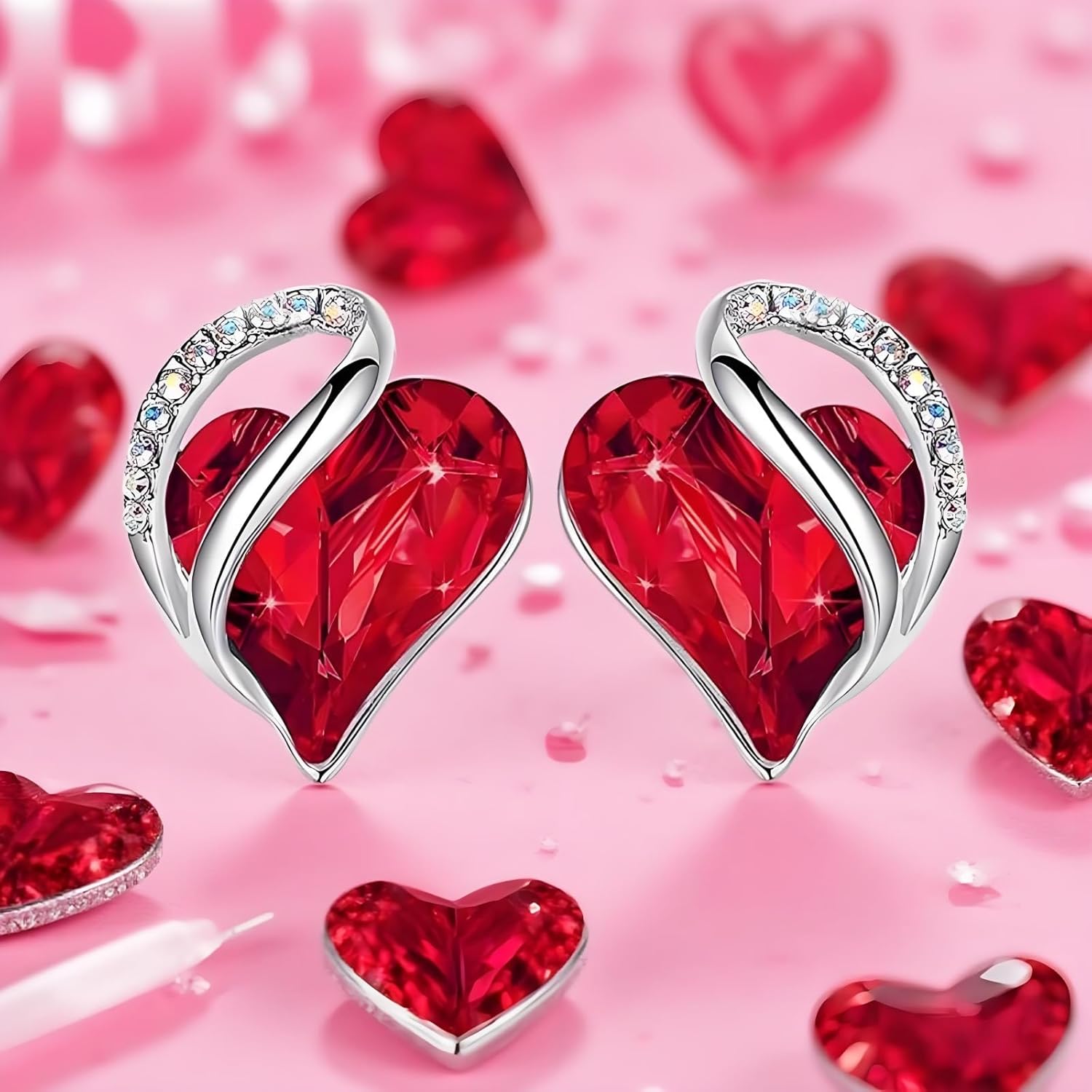 Heart Necklaces Earrings Set for Women Dainty Rhinestone Love Birthstone Heart Stud Earrings Crystal Pendant Necklace Birthday Valentines Day Gifts for Her Outfits Accessories - Image 7