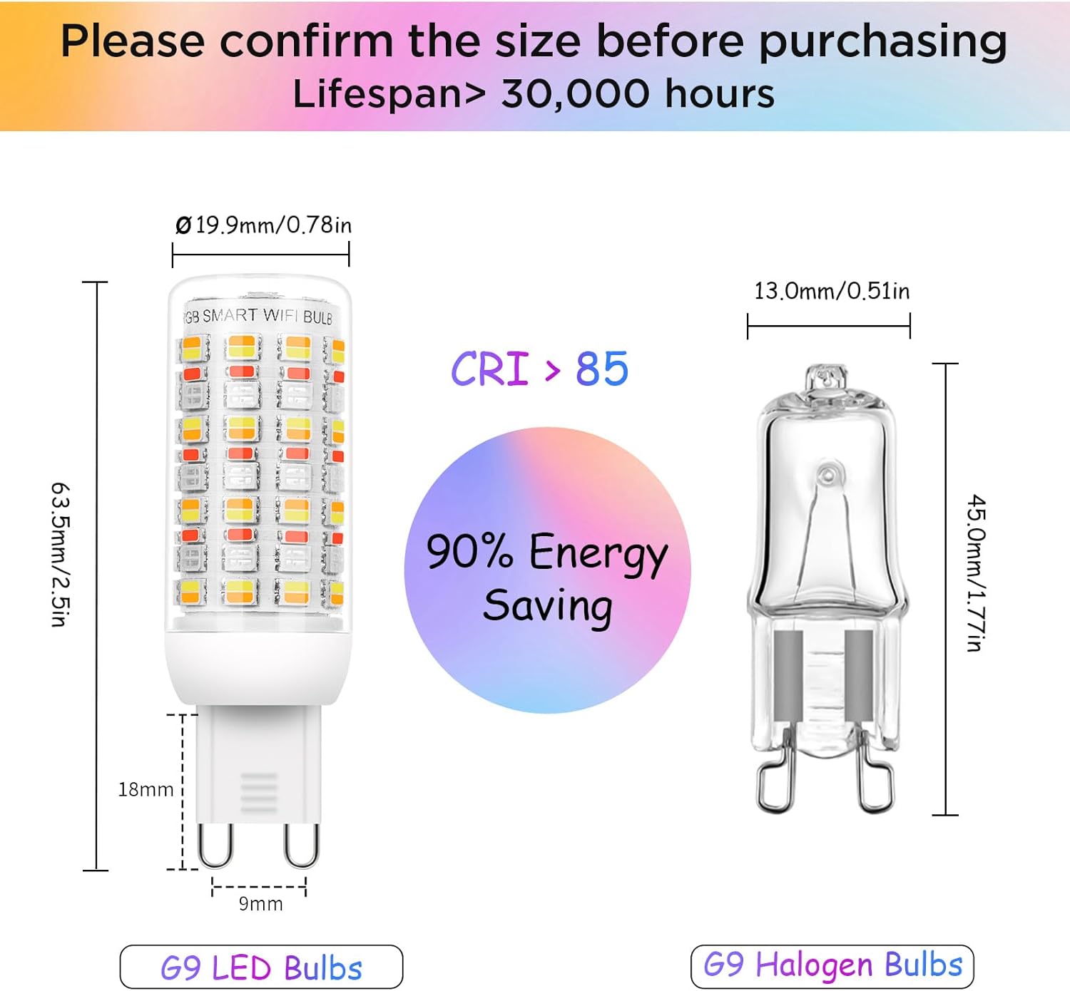 I-SHUNFA Wi-Fi RGBCW Smart G9 LED Bulbs,Compatible with Alexa/Google Home,Multicolour Dimmable,2700K-6500K,AC 120V 4W,400LM Brightness Adjustable 1%-100%,with Musical Rhythm LED Light Bulb,3 Pack - Image 3