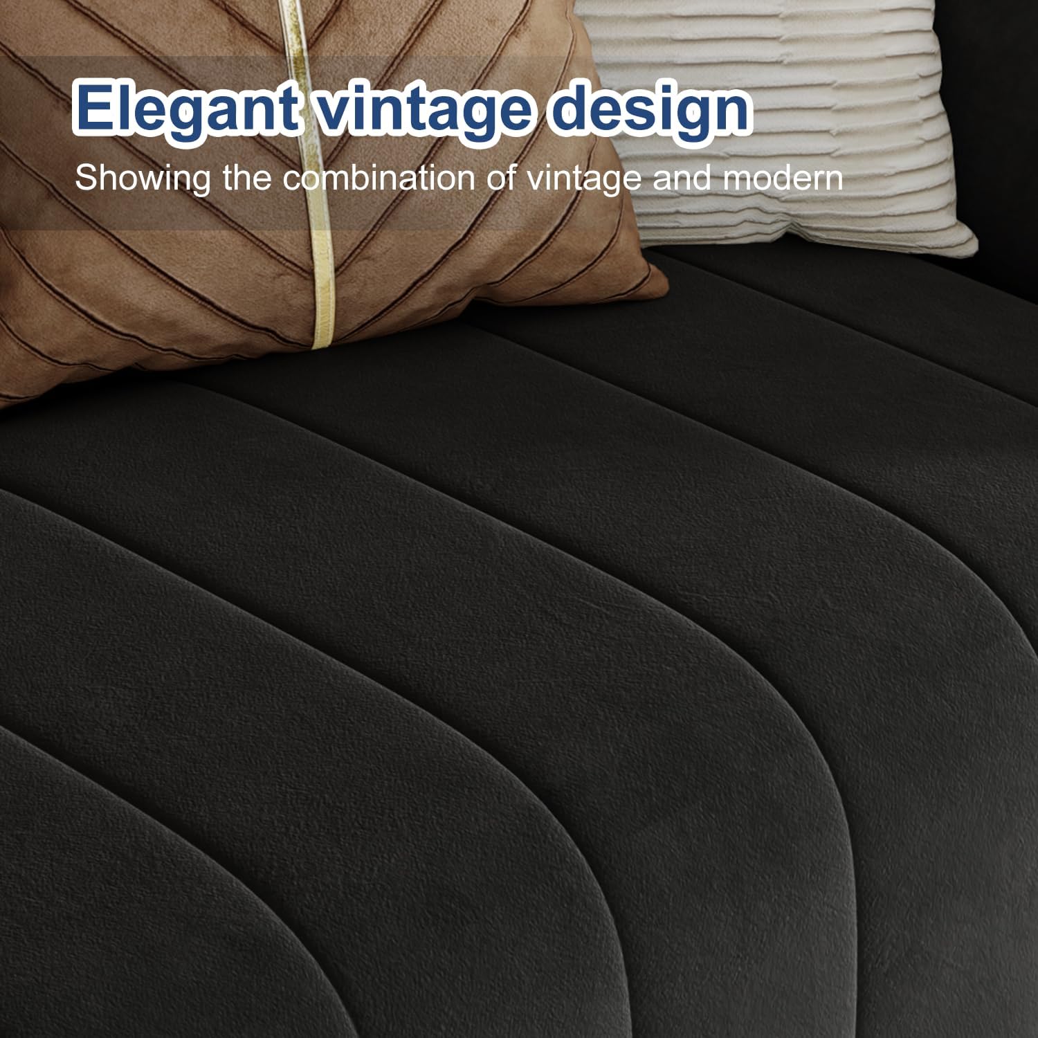 2-Piece Velvet Sofa Set - Two 85" 3-Seaters, Modern Plush Spring Cushions, Solid Wood Frames, Spacious Deep Seats Couch for Small Apartment, Family Living Room & Home Office (Black, 3S+3S) - Image 5