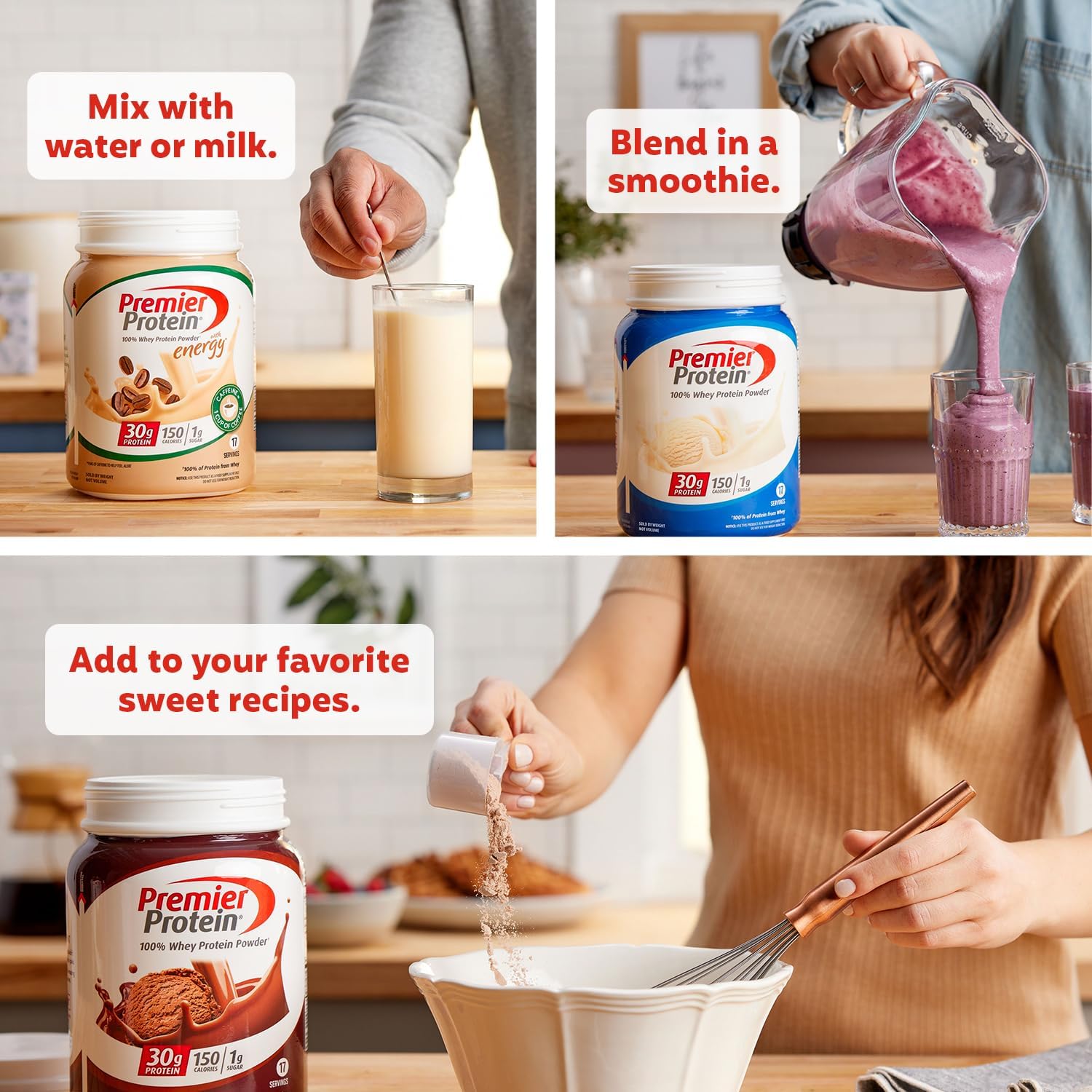 Premier Protein Powder, Café Latte, 30g Protein, No Added Sugar, 100% Whey Protein, Keto Friendly, Soy & Gluten Free, 95mg Caffeine for Energy, 23.9 oz, 17 Servings (Packaging May Vary) - Image 3