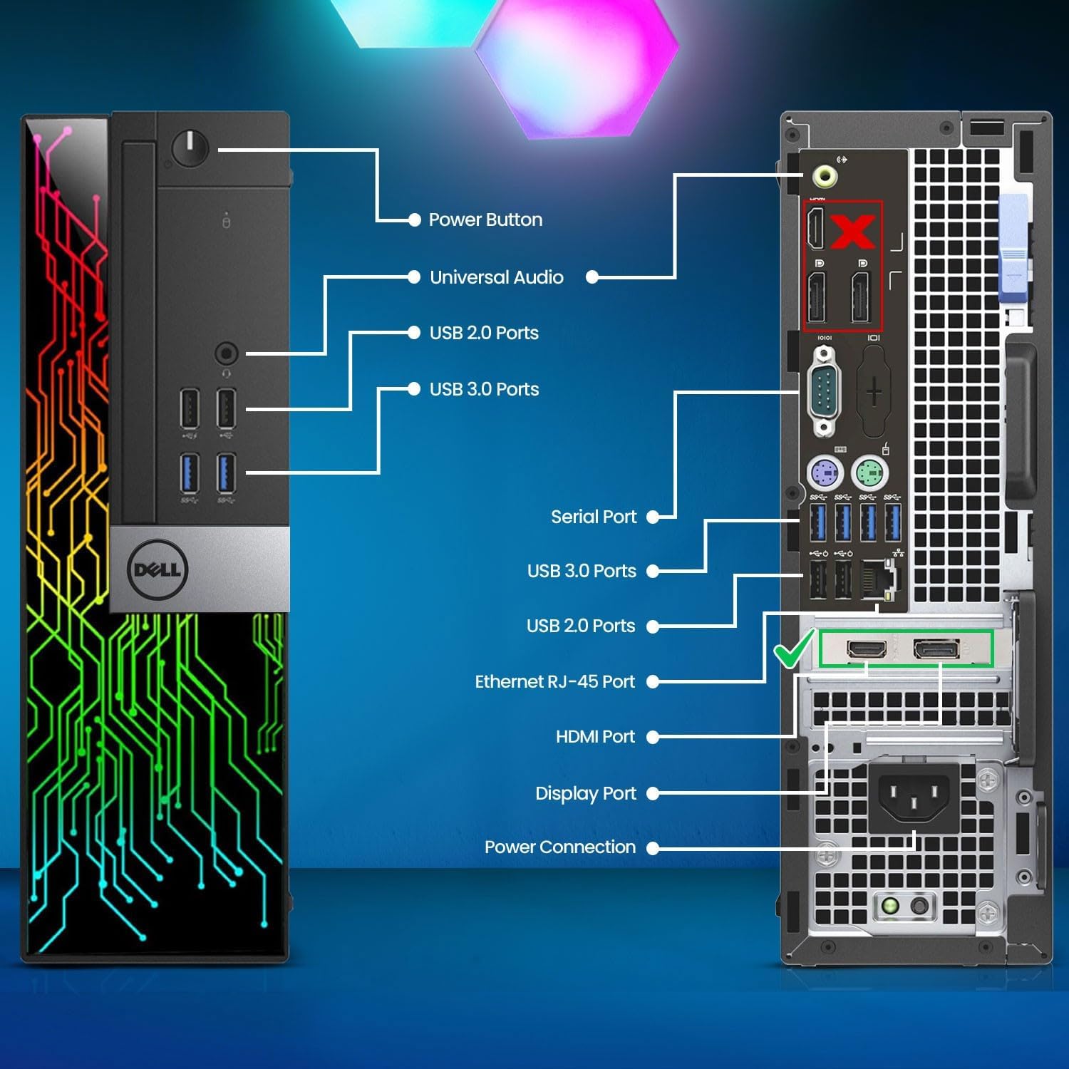 Dell RGB Gaming Desktop Computer PC - Intel Core i5-6th Gen - 16GB DDR4 RAM - 256GB SSD 1TB HDD - 22” Monitor - GeForce GT 1030 - RGB Keyboard & Mouse - WiFi - Windows 11 Pro (Renewed) - Image 2