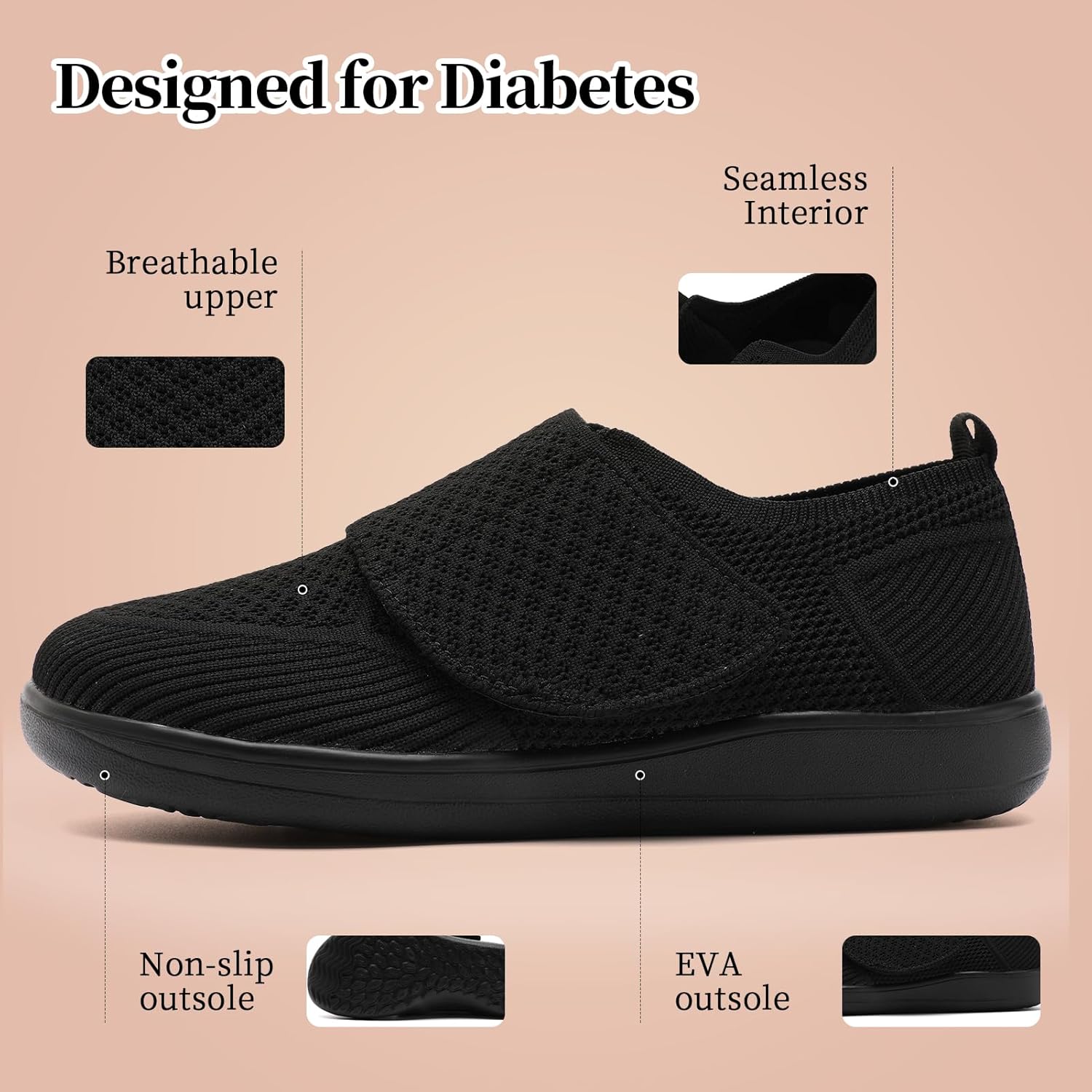 Diabetic Shoes for Women Wide Toe Box Adjustable Slip On Orthopedic Sneakers Zapatos para Diabéticos Mujer Comfortable Walking Women Shoes for Swollen Feet - Image 6