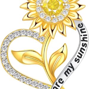 Valentine’s Day Gift for Her-18k Gold Plated Sunflower Necklace for Women Wife Anniversary Birthday Gifts for Wife Her You Are My Sunshine Pendant Necklaces Gold Jewelry Gifts for Girlfriend Mom