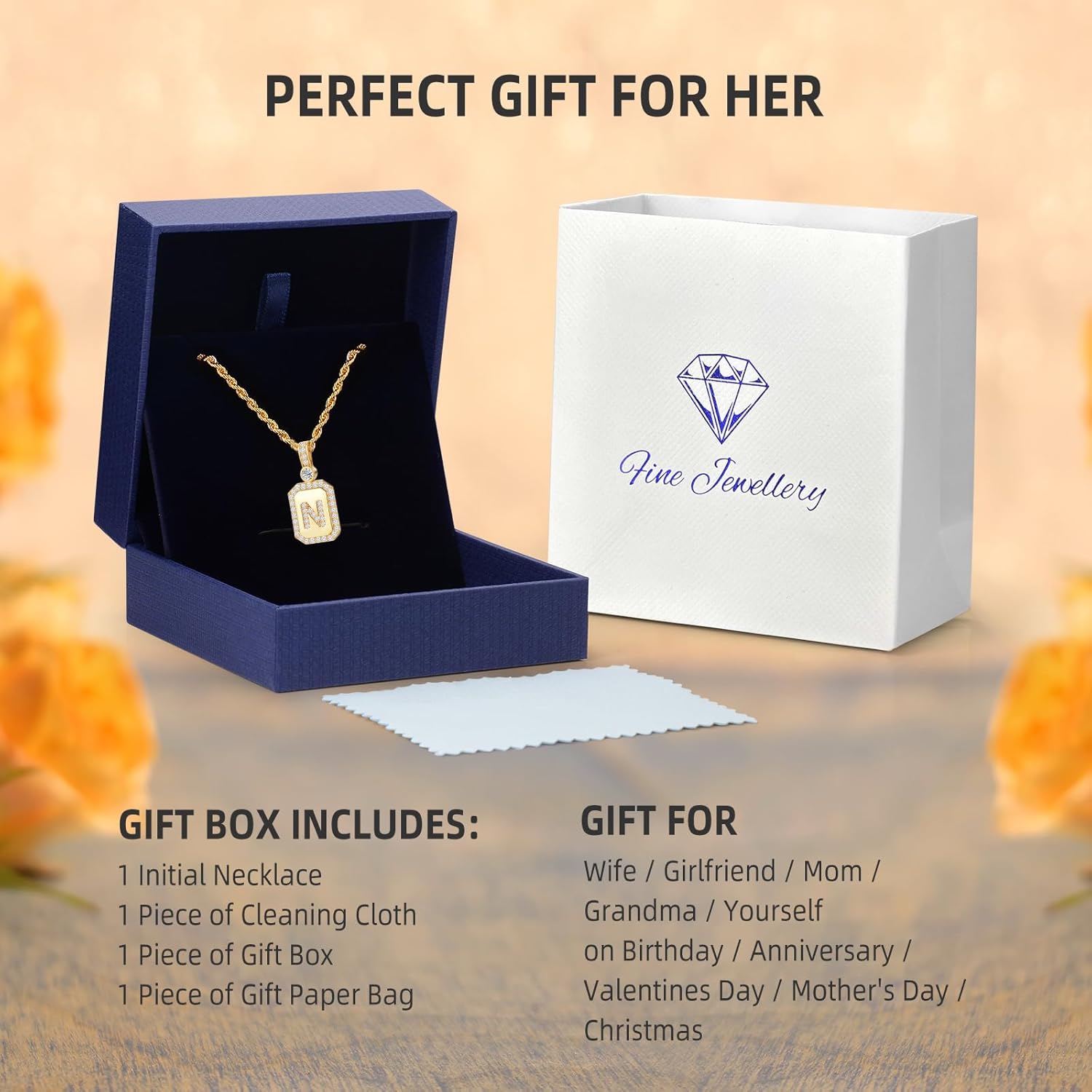 Gold Initial Necklaces for Women, Gifts for Her Birthday Gifts Women Anniversary for Wife Birthday Gift ideas, 24K Gold Filled Gold Letter Necklace for Women's Jewelry Gifts with Rope Chain - Image 6